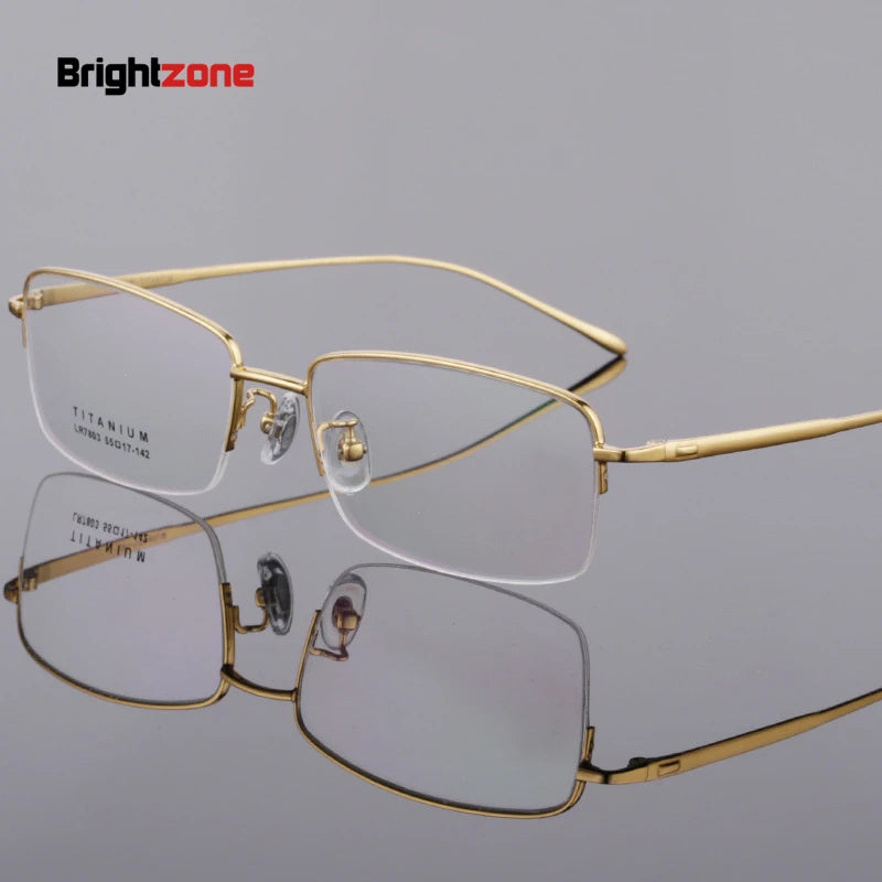 Brightzone Unisex Semi-Rimmed Square Oval Titanium Eyeglasses 77803 - Lightweight Durable Frames for Work, Reading & Everyday Wear