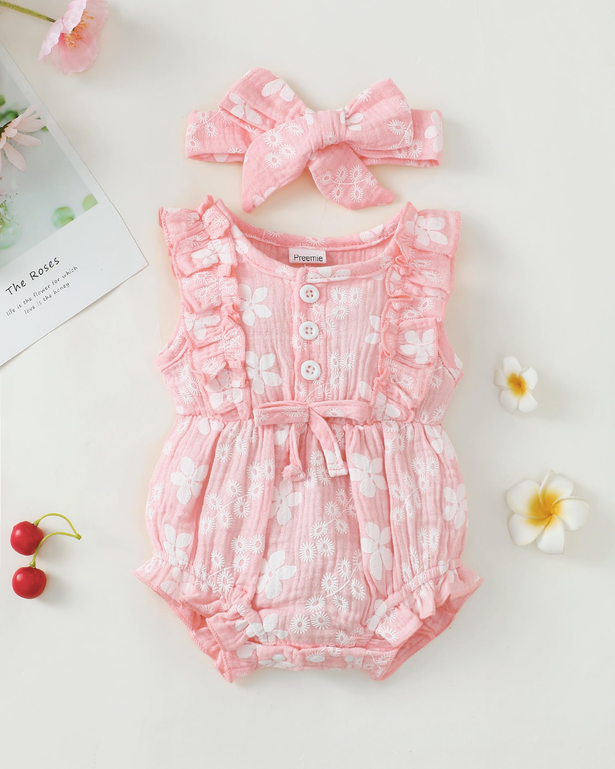 Renotemy Newborn Baby Girl Romper - Soft Cotton Summer Jumpsuit with Short Sleeves | Cute Infant Outfit for Playtime, Photo Shoots & Daily Wear