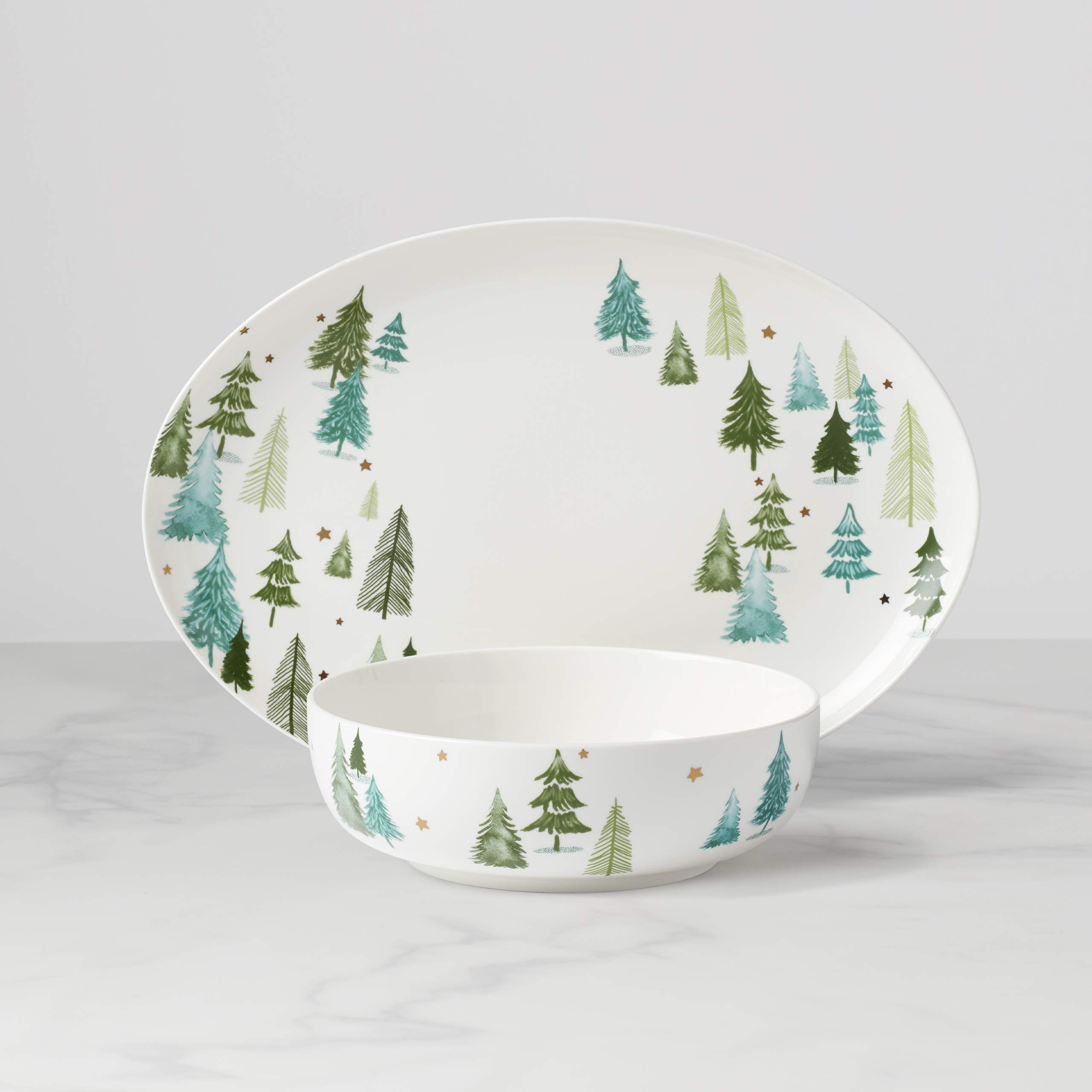 Lenox 893566 Balsam Lane 2-Piece Serving Set - Elegant Porcelain Appetizer Plates for Holiday Entertaining & Dinner Parties