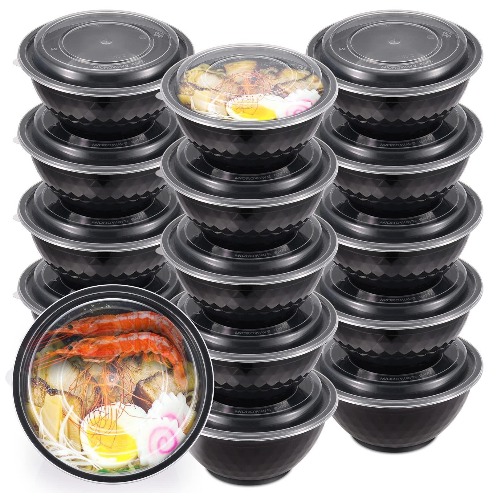 36oz Extra-Thick Meal Prep Containers with Lids - 30 Pack BPA-Free Plastic Food Storage Bowls for Noodles, Poke Bowl, Salad & Soup | Microwave, Freezer & Dishwasher Safe | Perfect for Meal Prepping, Leftovers & Office Lunches