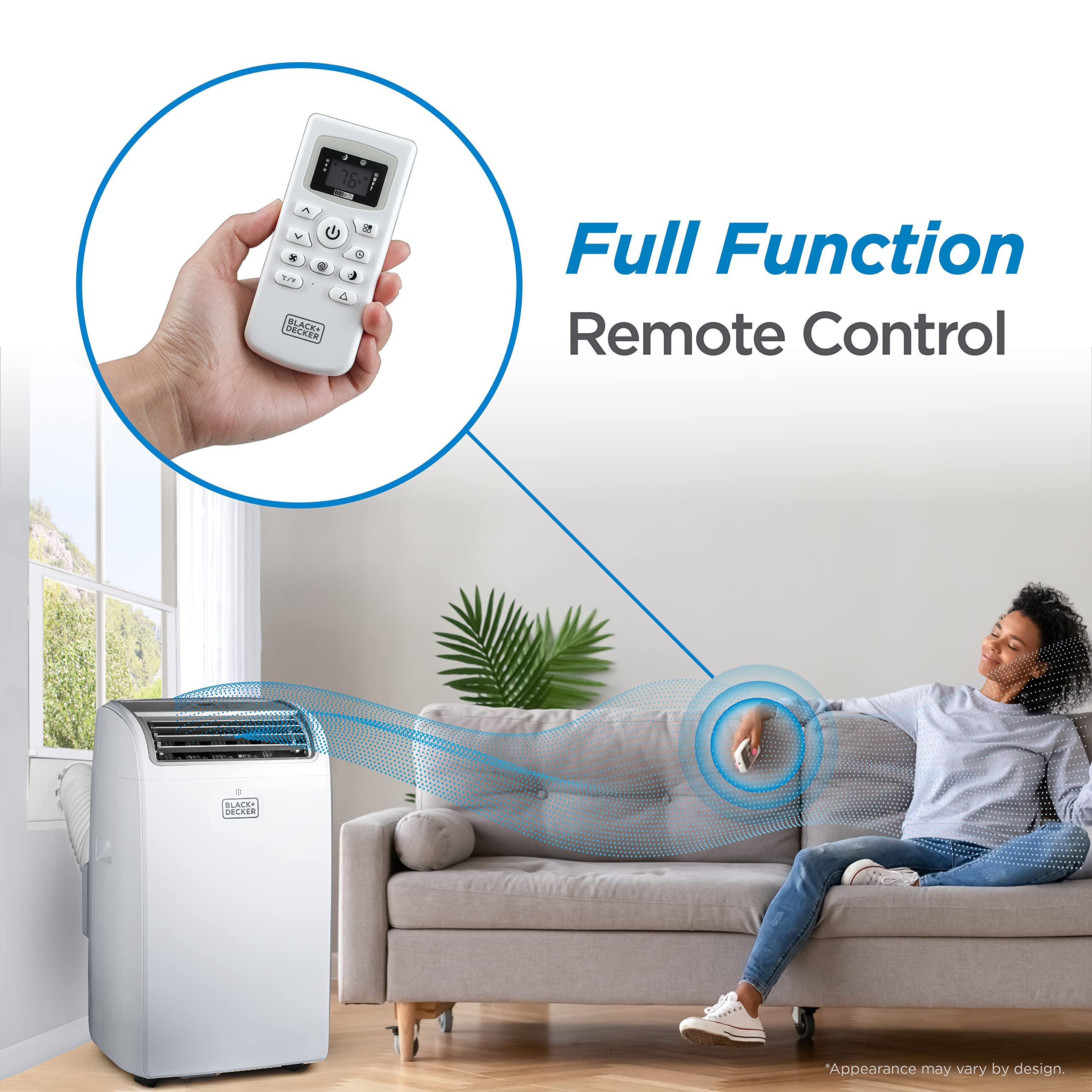 BLACK+DECKER 12,000 BTU Portable Air Conditioner for Rooms up to 550 Sq.Ft - Energy Efficient Cooling with Remote Control, White - Perfect for Bedrooms, Living Rooms & Home Offices