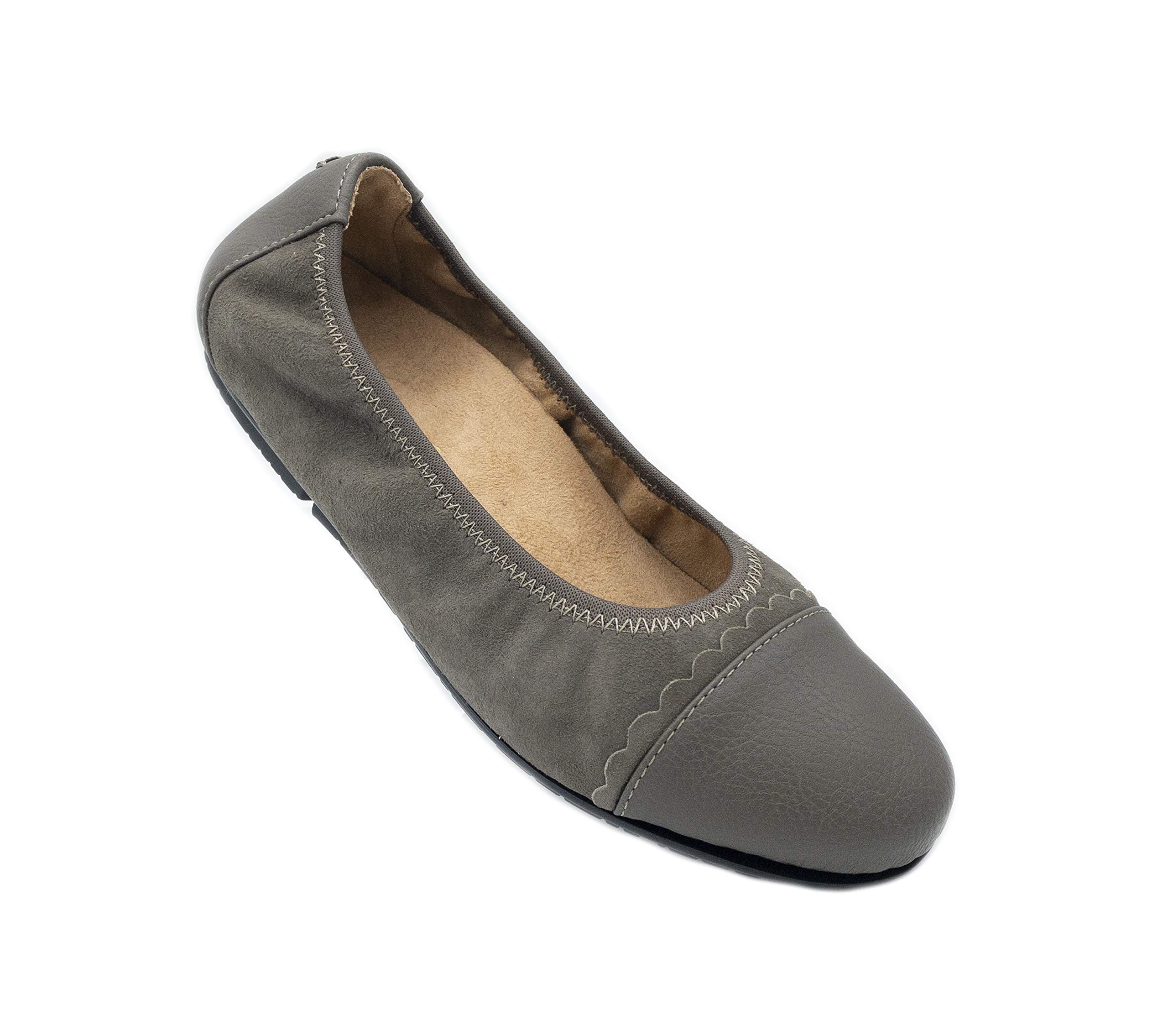 Vionic Women's Prim Tina Cap Toe Ballet Flats - Comfortable Slip-On Shoes for Work, Travel & Everyday Wear | Arch Support & Cushioned Footbed