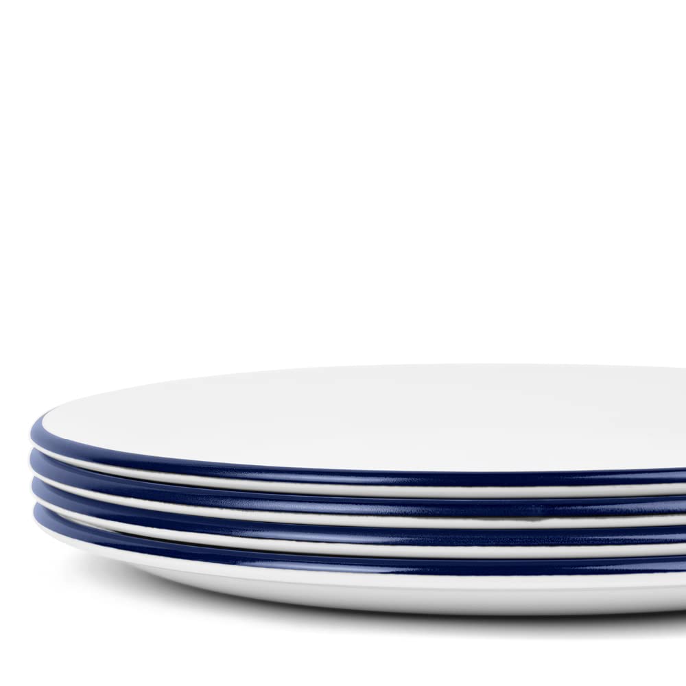 Premium 4-Piece White Dinner Plates with Navy Rim - Made in England - Elegant Tableware for Fine Dining, Restaurants & Home Entertaining