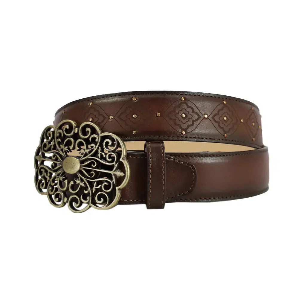 Cuadra Honey Western Cowgirl Leather Belt for Women - Genuine Leather Fashion Belt with Buckle - Perfect for Country Rodeo, Cowgirl Outfits & Western Style