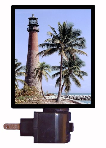 Cape Florida Lighthouse LED Night Light - Biscayne Bay Coastal Decor for Bedroom, Nursery & Living Room