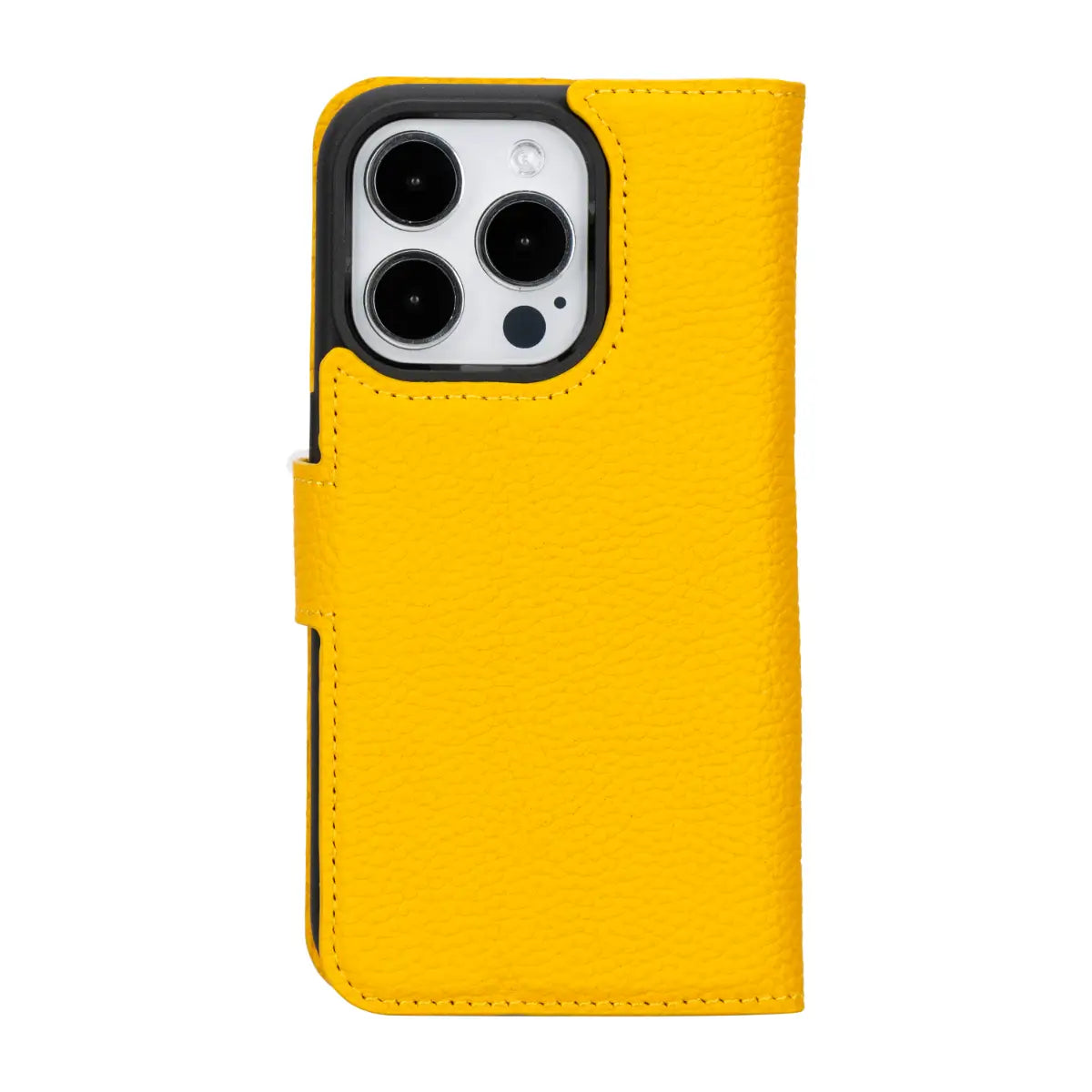 Premium Yellow Leather Wallet Case for iPhone 15 Pro - Slim RFID Blocking Phone Cover with Card Slots | Perfect for Everyday Use, Travel & Business Meetings