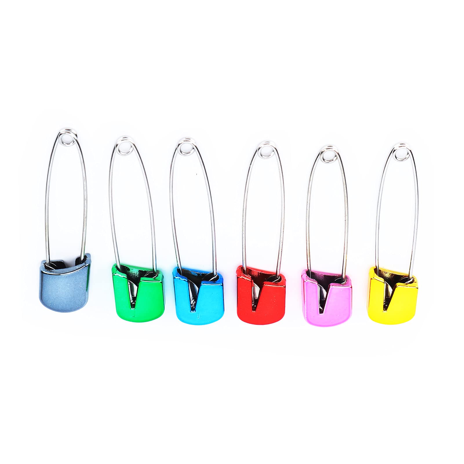 Stainless Steel Diaper Pins with Plastic Safety Locks - 6 Colorful Nappy Sewing Pins for Baby & Adult Cloth Diapers - Secure Fabric Fasteners for Knitting, DIY & Traditional Diaper Use