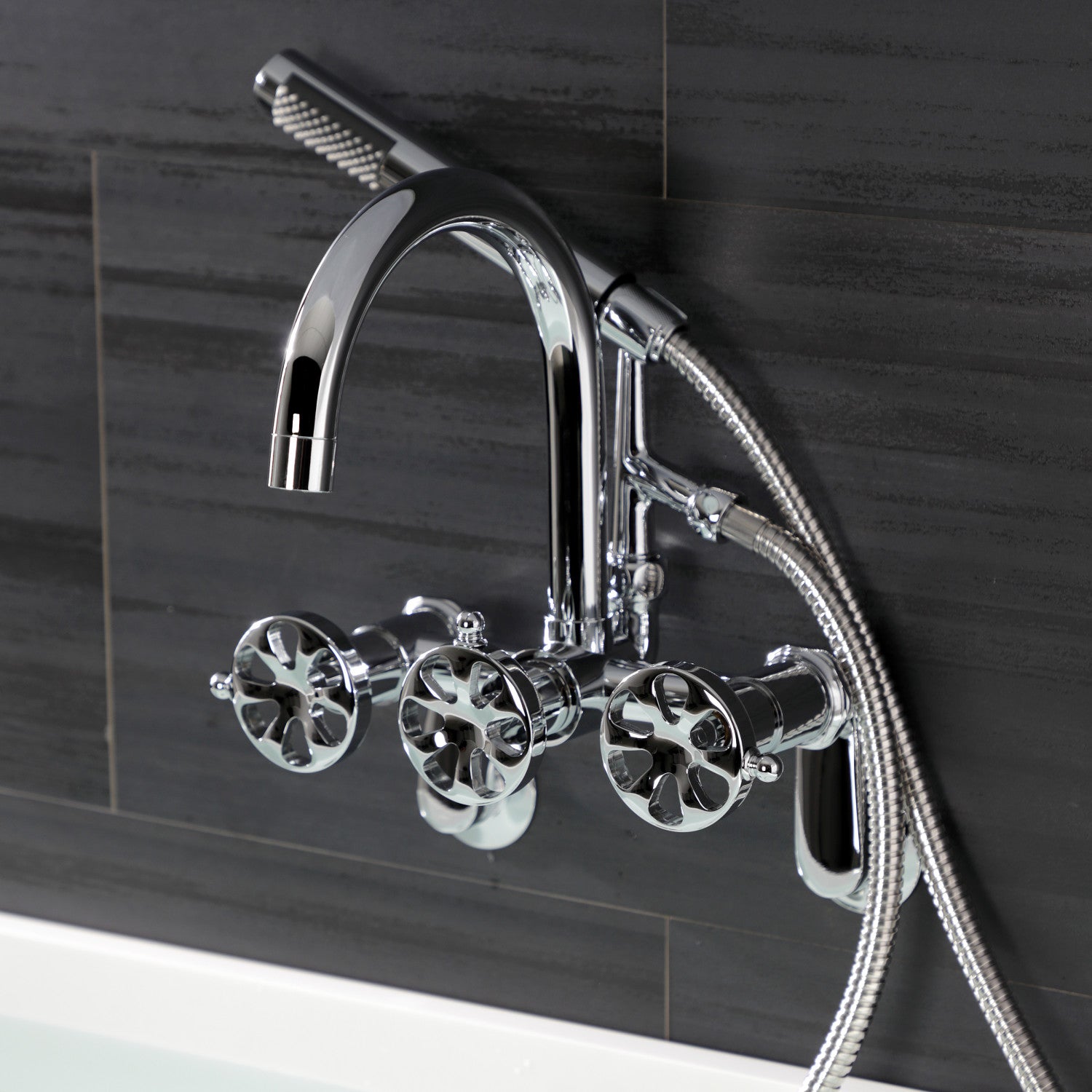 Belknap AE8151RX 3-Handle 2-Hole Wall Mount Clawfoot Bathtub Faucet with Hand Shower, Polished Chrome - Vintage Style Tub Fixture for Bathroom Remodel & Luxury Spa Experience