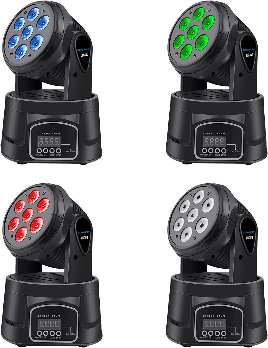 BETOPPER RGBW Moving Head DJ Lights - 7x8W 4 Pack Sound Activated & DMX Lighting for Stage, Party, Live Shows, Bar, Disco - Perfect for Nightclubs, Wedding Receptions & Concert Lighting Effects