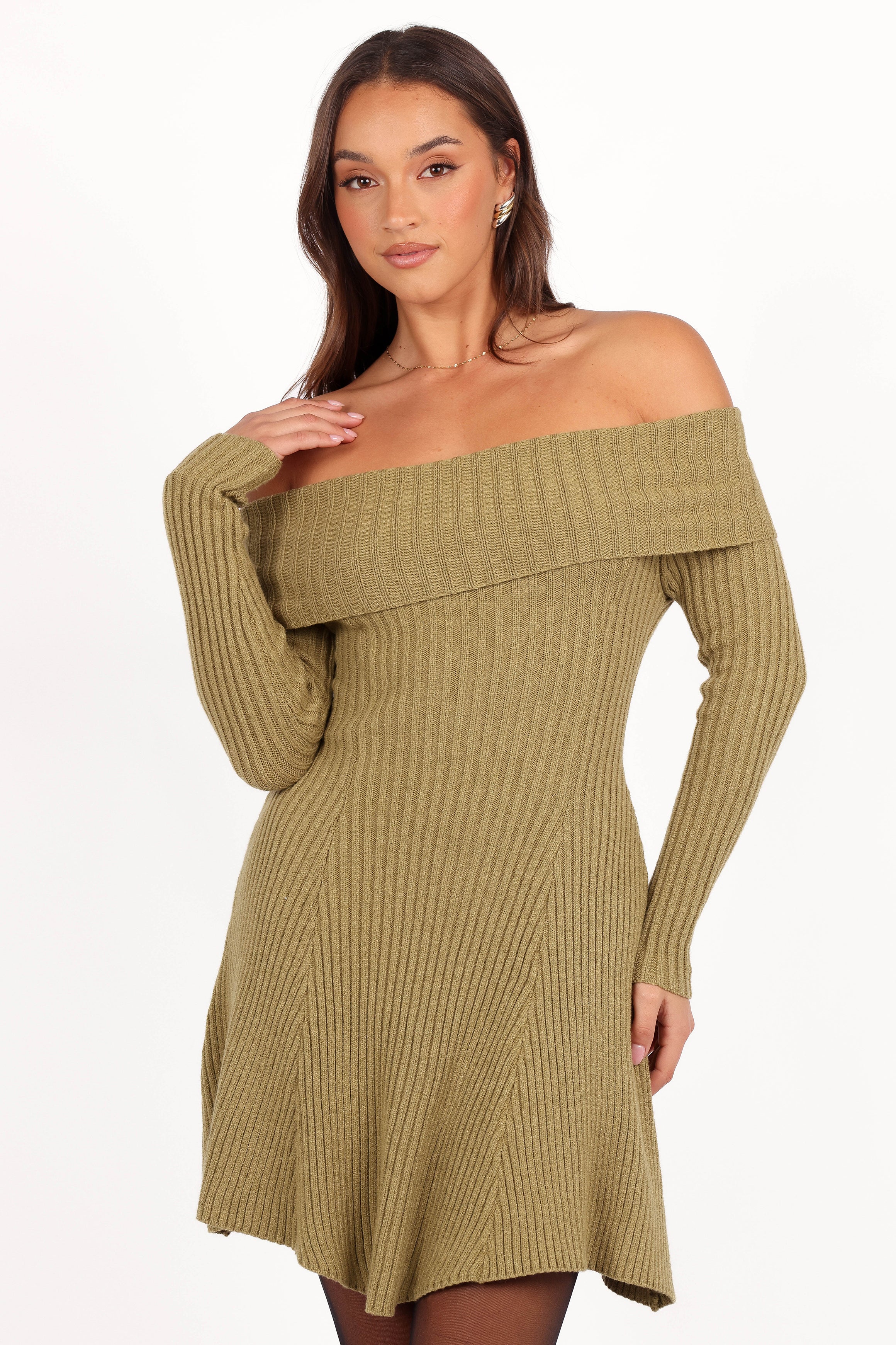 Stylish Francisco Long Sleeve Mini Dress in Olive Green - Perfect for Casual Outings, Date Nights & Fall Fashion