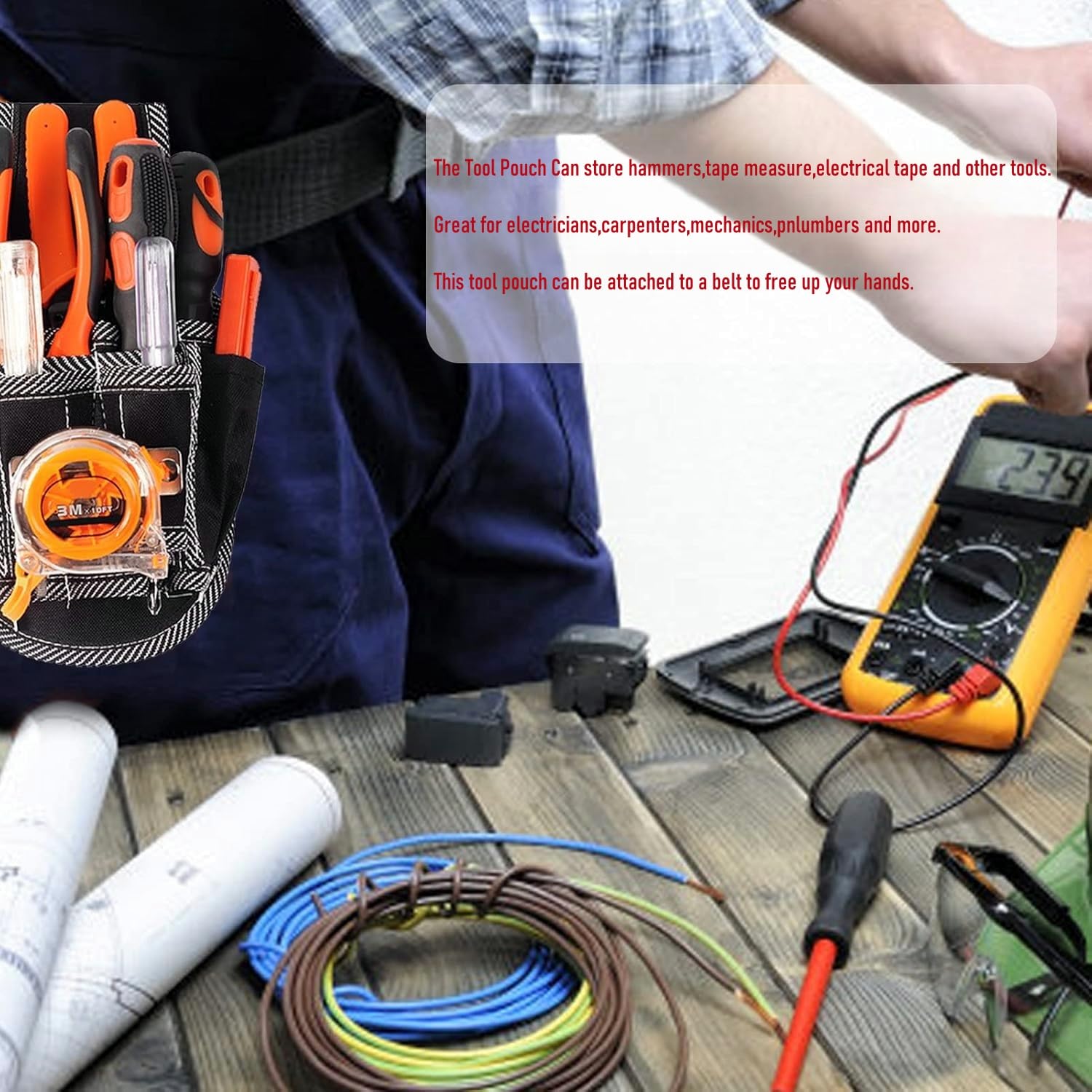 Professional Electrician Waist Tool Pouch with Screwdriver Holder - Durable Tool Organizer Storage Bag for DIY, Electricians, Carpenters & Builders - Perfect for Construction, Home Repair & Workshop Projects