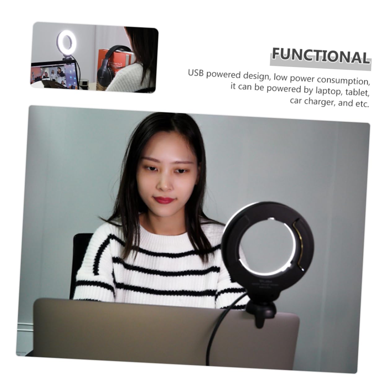 Hemobllo Laptop Mini Ring Light with Live Fill Light for Video Conferencing, Selfie, and Camera Lighting Kit – Perfect for Laptops, Computers, and Online Meetings