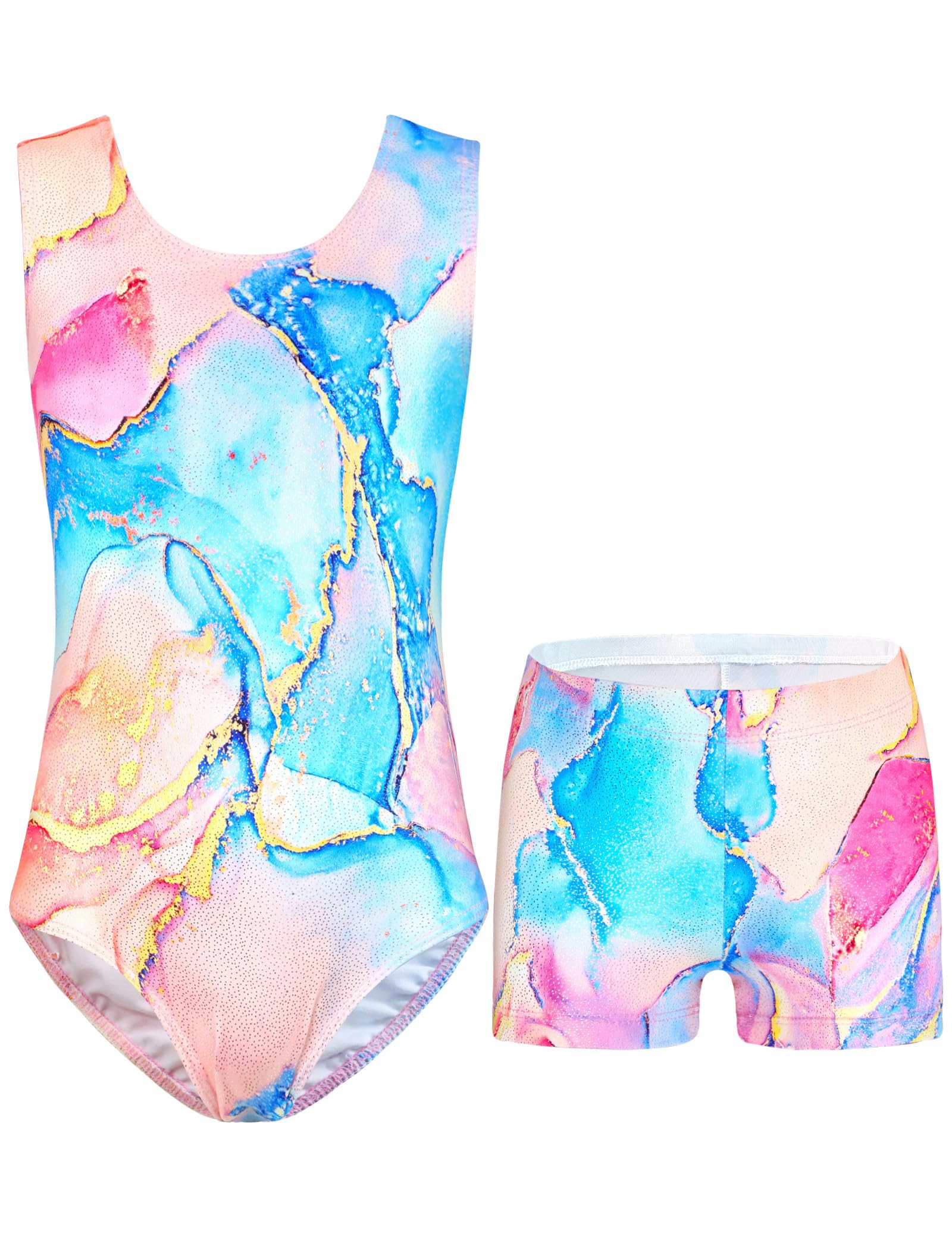 Shiny Girls Gymnastics Leotard with Shorts - Sleeveless Dance Bodysuit for Kids & Teens - Perfect for Ballet, Cheerleading, and Gymnastics Practice
