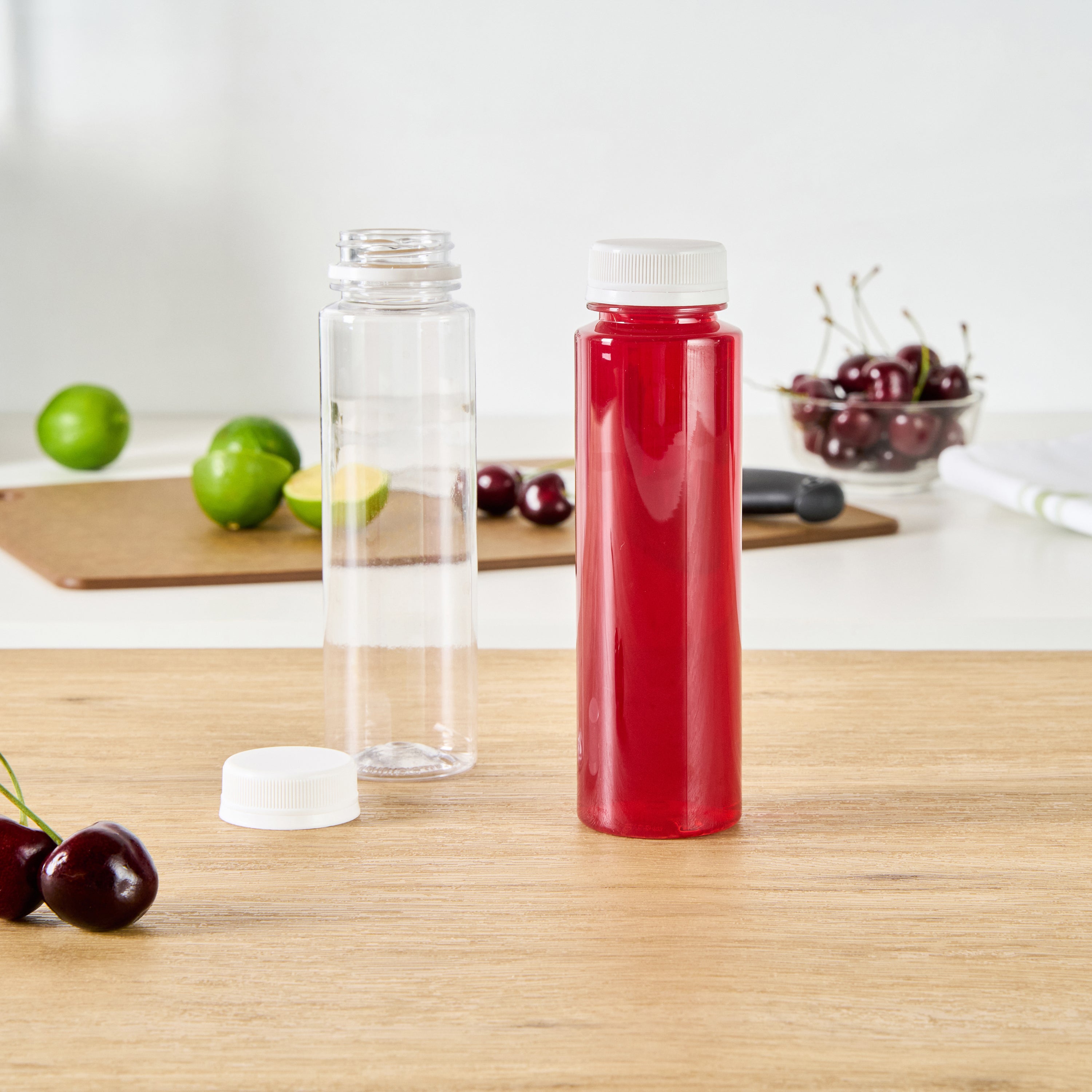 8 oz Round Clear Plastic Cold Pressed Juice Bottles with Safety Cap - 2 x 2 x 6.75 Inches - Pack of 100 - Perfect for Fresh Juices, Smoothies, and Healthy Beverages at Home or Retail Stores