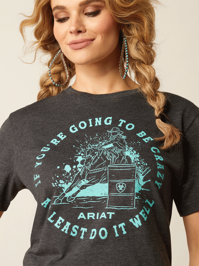 Ariat Women's Barrel Beauty Tee - Soft Comfortable Charcoal Heather Short Sleeve Shirt for Barrel Racing & Western Riding