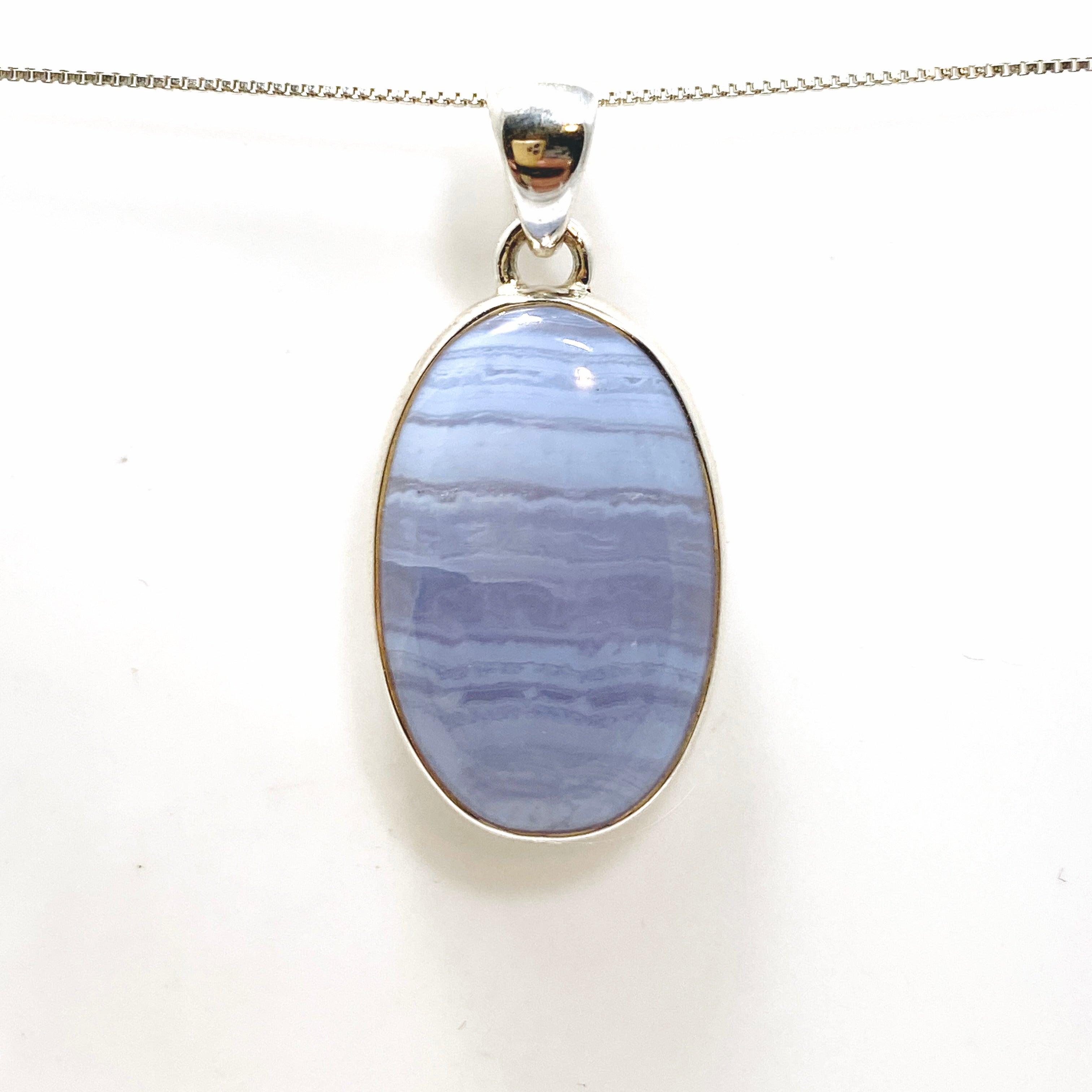 Blue Lace Agate Oval Cabochon Pendant KPGJ4820 - Natural Stone Jewelry for Women, Healing Crystal Necklace - Perfect for Meditation, Yoga & Spiritual Gifts