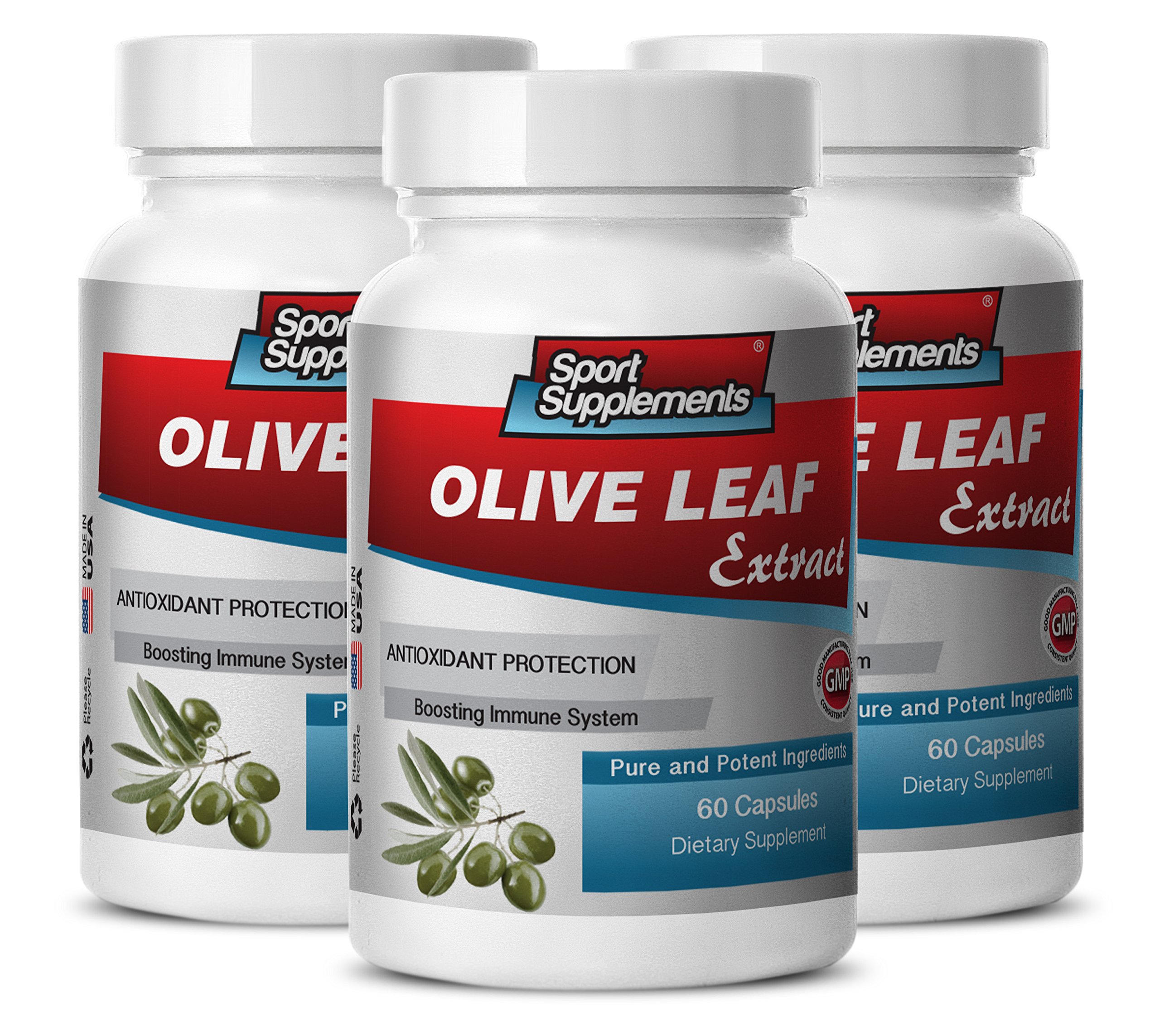 Premium Olive Leaf Extract 500mg - Anti-Aging Brain Support & Memory Vitamins - 180 Capsules (3 Bottles) - Supports Cognitive Function & Healthy Aging for Adults