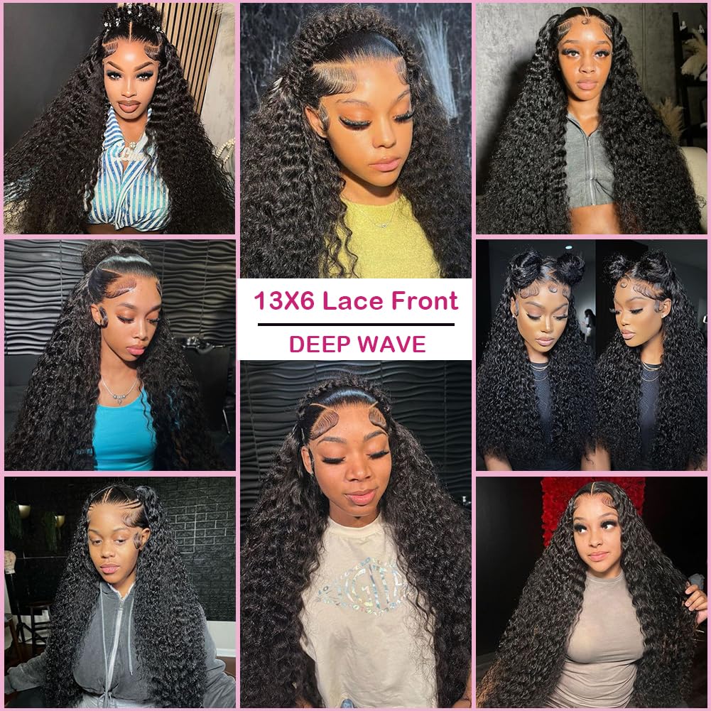 250% Density HD Lace Front Wigs Human Hair 13x6 Deep Wave 28inch - Bleached Knots & Pre Plucked Curly Human Hair Wig for Women - 100% Natural Color - Perfect for Daily Wear, Cosplay & Special Occasions