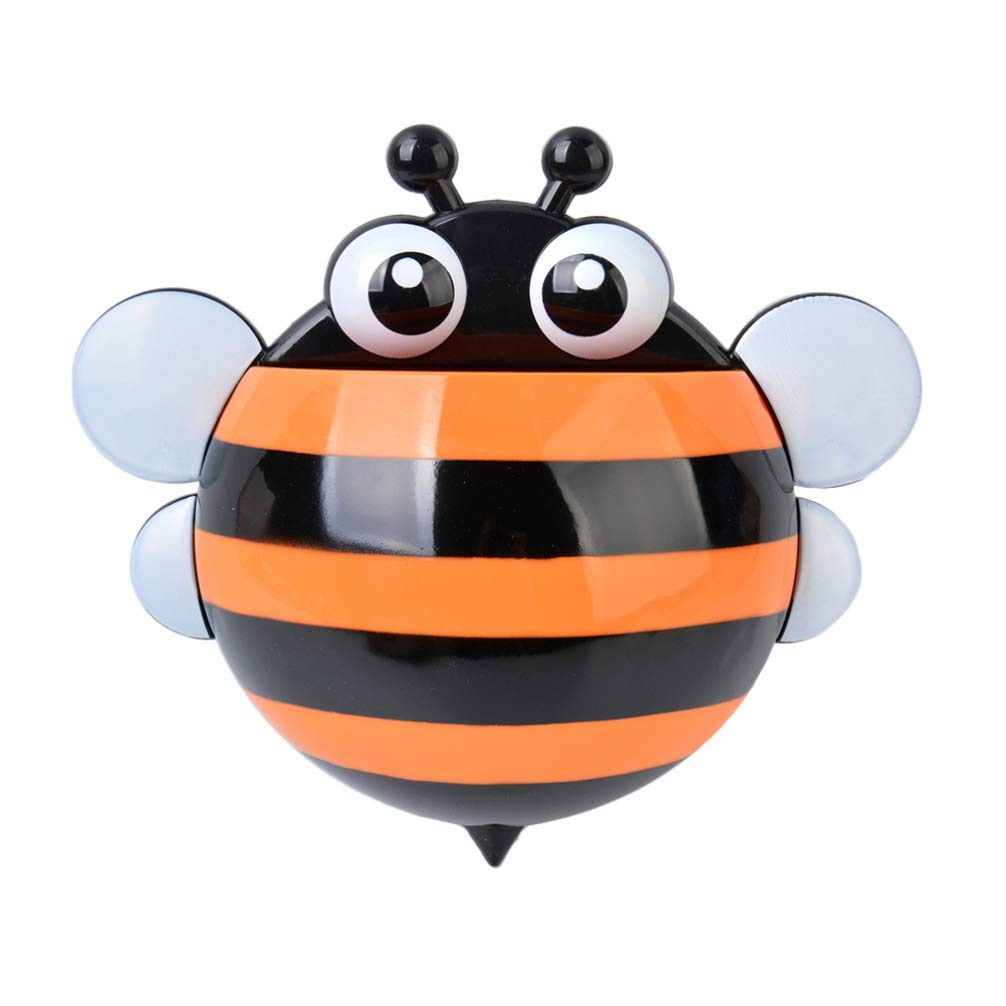 TOPBATHY Cartoon Bee Toothbrush Holder with Suction Cup - Plastic Bathroom Organizer for Toothpaste & Dental Storage - Home, Hotel & Bathroom Decor (Orange) | Perfect for Kids' Bathrooms, Travel & Small Space Organization