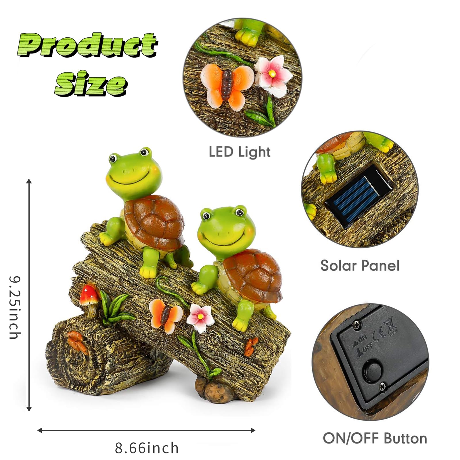 Solar Powered Turtle Garden Statue with LED Lights - Outdoor Decor for Patio, Lawn & Yard - Perfect for Spring, Fall, Winter & Christmas Decoration