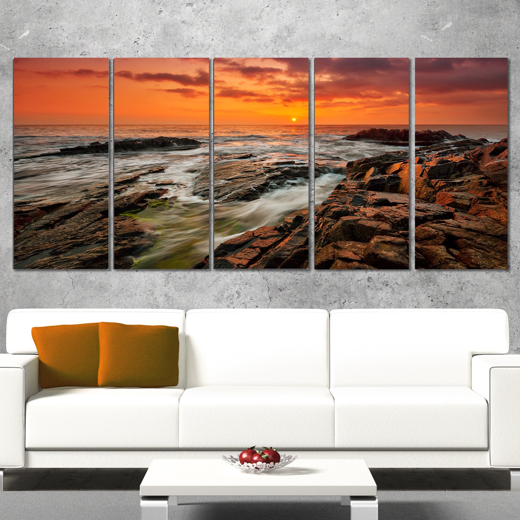 Stormy Waves Crashing on Rocks - Coastal Beach Canvas Wall Art for Living Room, Bedroom & Office Decor