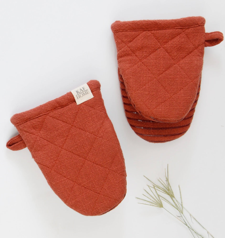 Premium Monaco Cotton & Silicone Oven Mitts Set - Heat Resistant Kitchen Gloves for Baking, Cooking & Grilling - Mini & Standard Size for Safe Food Handling