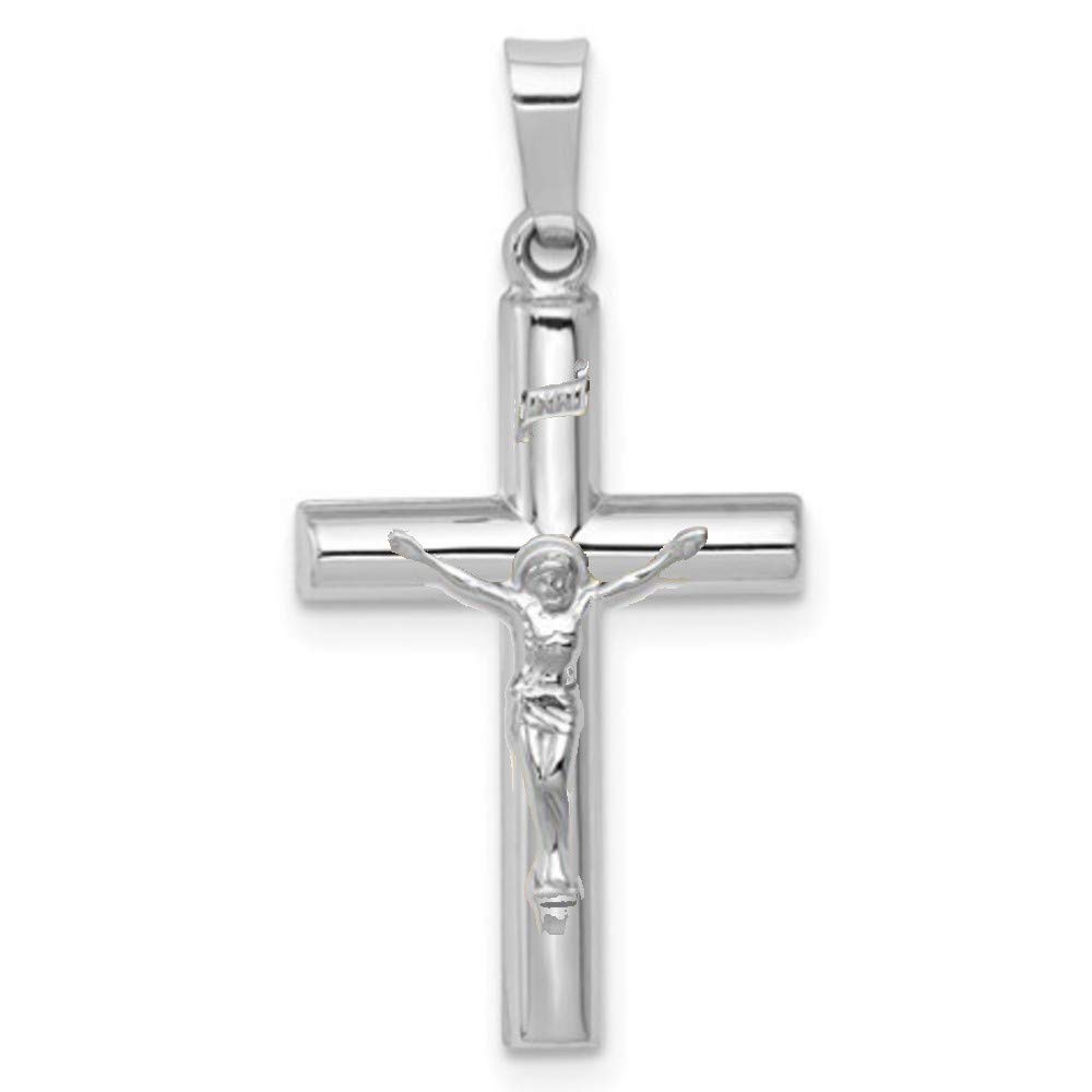 14K Two Tone Yellow Gold & White Gold INRI Crucifix Pendant Necklace - Polished Tube Cross Charm in Various Sizes - Religious Jewelry Gift for Women & Men - Perfect for Baptism, Confirmation, Church Wear and Spiritual Occasions