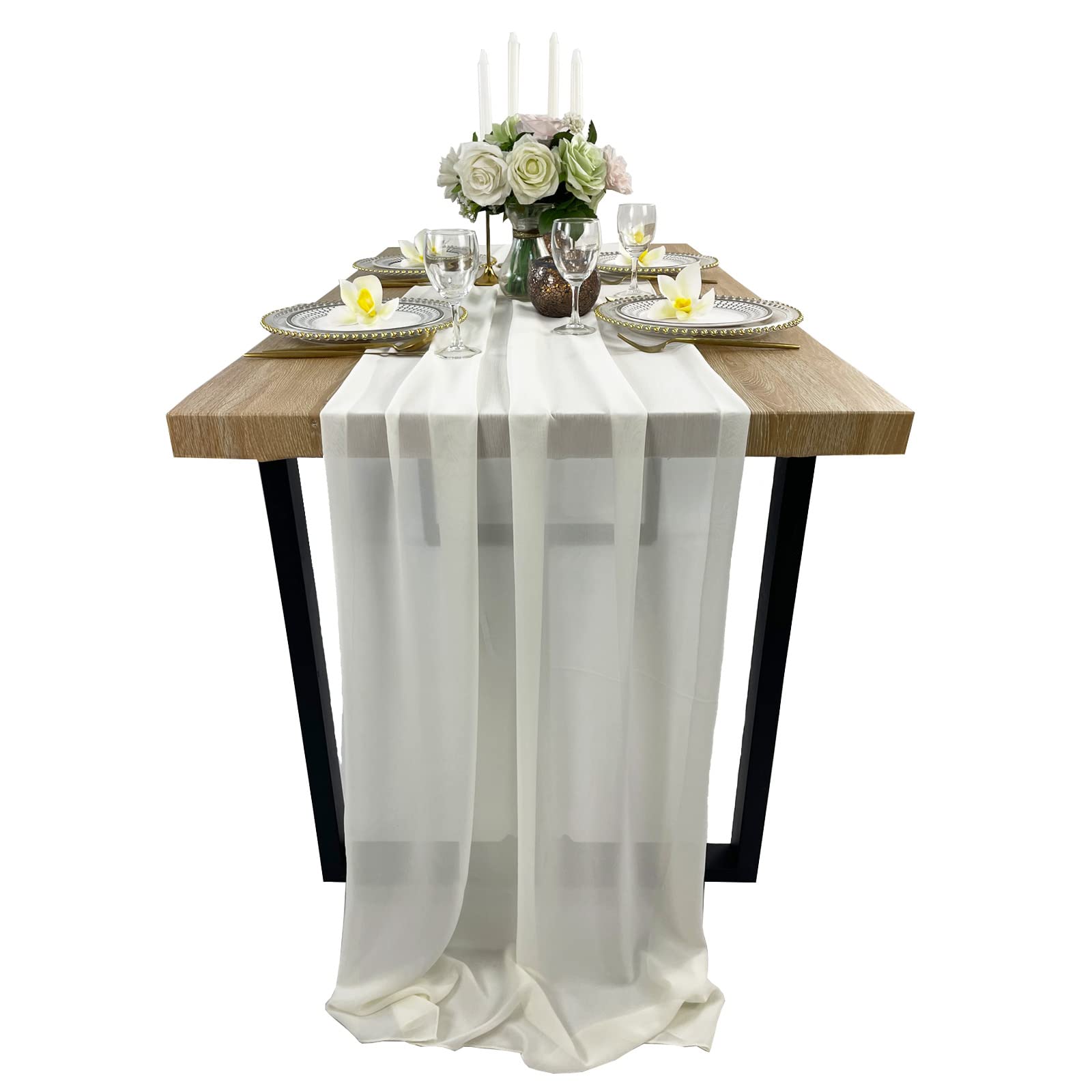 Ivory Chiffon Table Runner 13ft - Boho Wedding Decor for Parties & Events