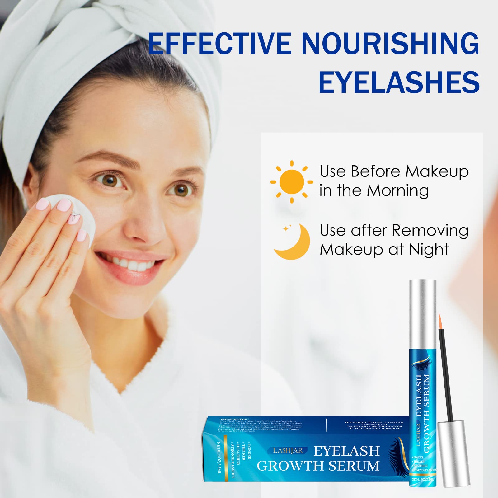 LASHJAR Premium Eyelash & Eyebrow Growth Serum - Natural Lash Boost for Longer, Fuller, Thicker Lashes & Brows - Enhance Your Look for Daily Wear & Special Occasions