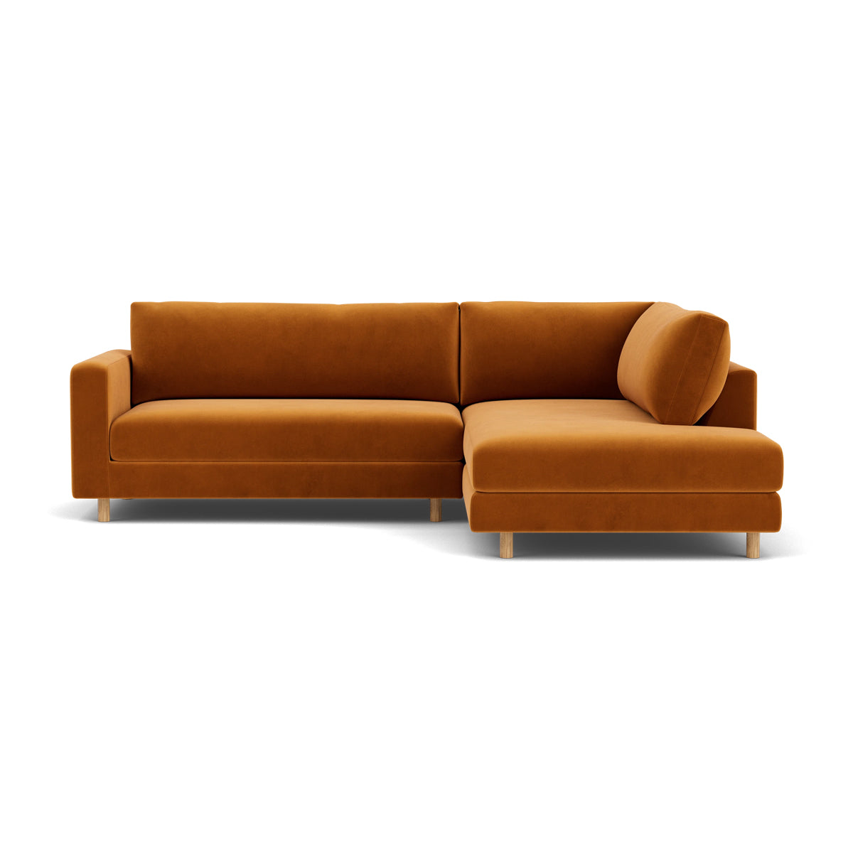 Douglas Velvet Right Corner Sofa - Modern L-Shaped Sectional Couch for Living Room, Lounge & Home Theater - Soft Upholstered Fabric Sofa with Comfortable Seating (Gray)