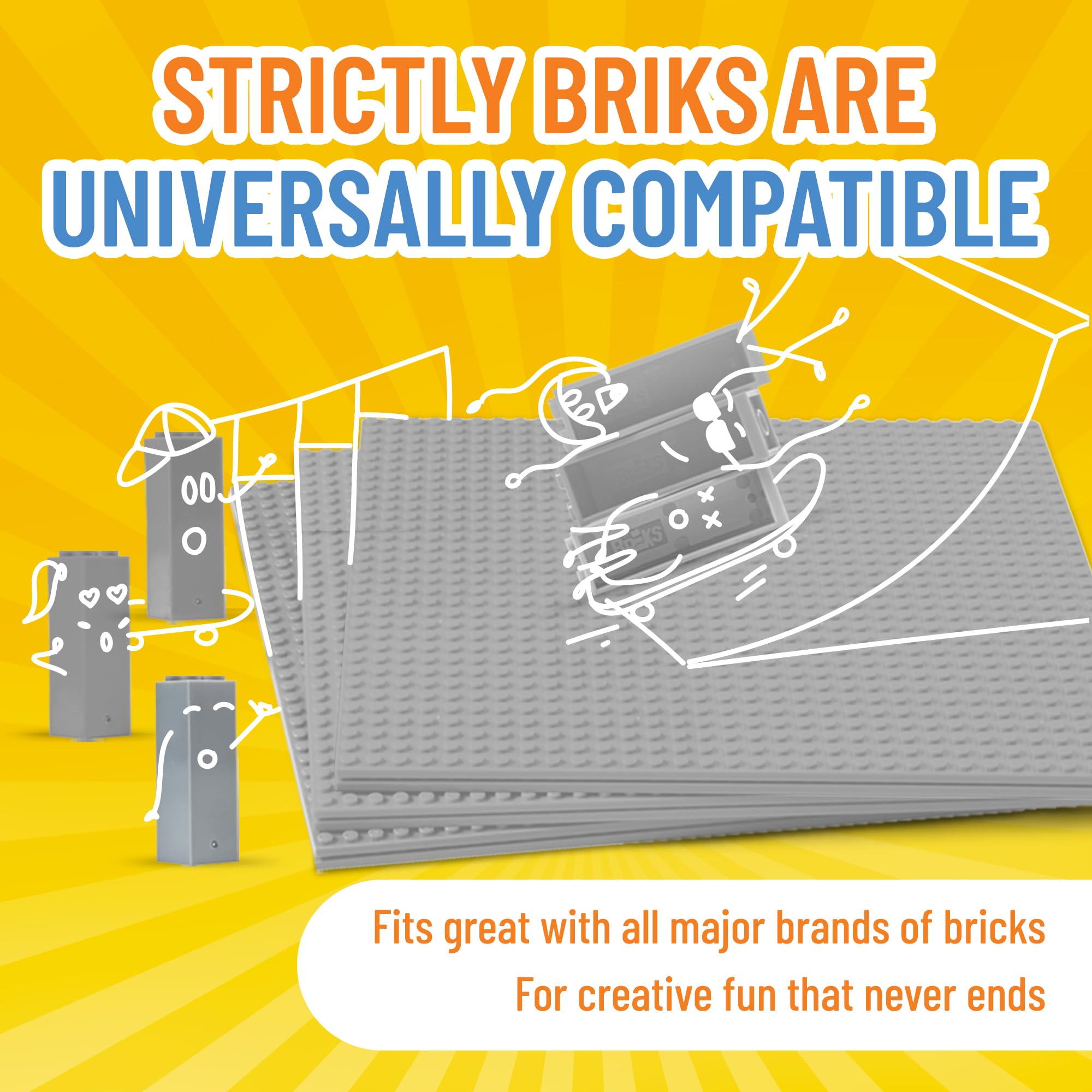 Strictly Briks 10x10 Inches Stackable Baseplates - 4 Pack Light Gray Building Bricks Compatible with Lego Classic & All Major Brands - Perfect for Towers, Shelves, Kids Playroom & DIY Projects - 30 Stackers Included