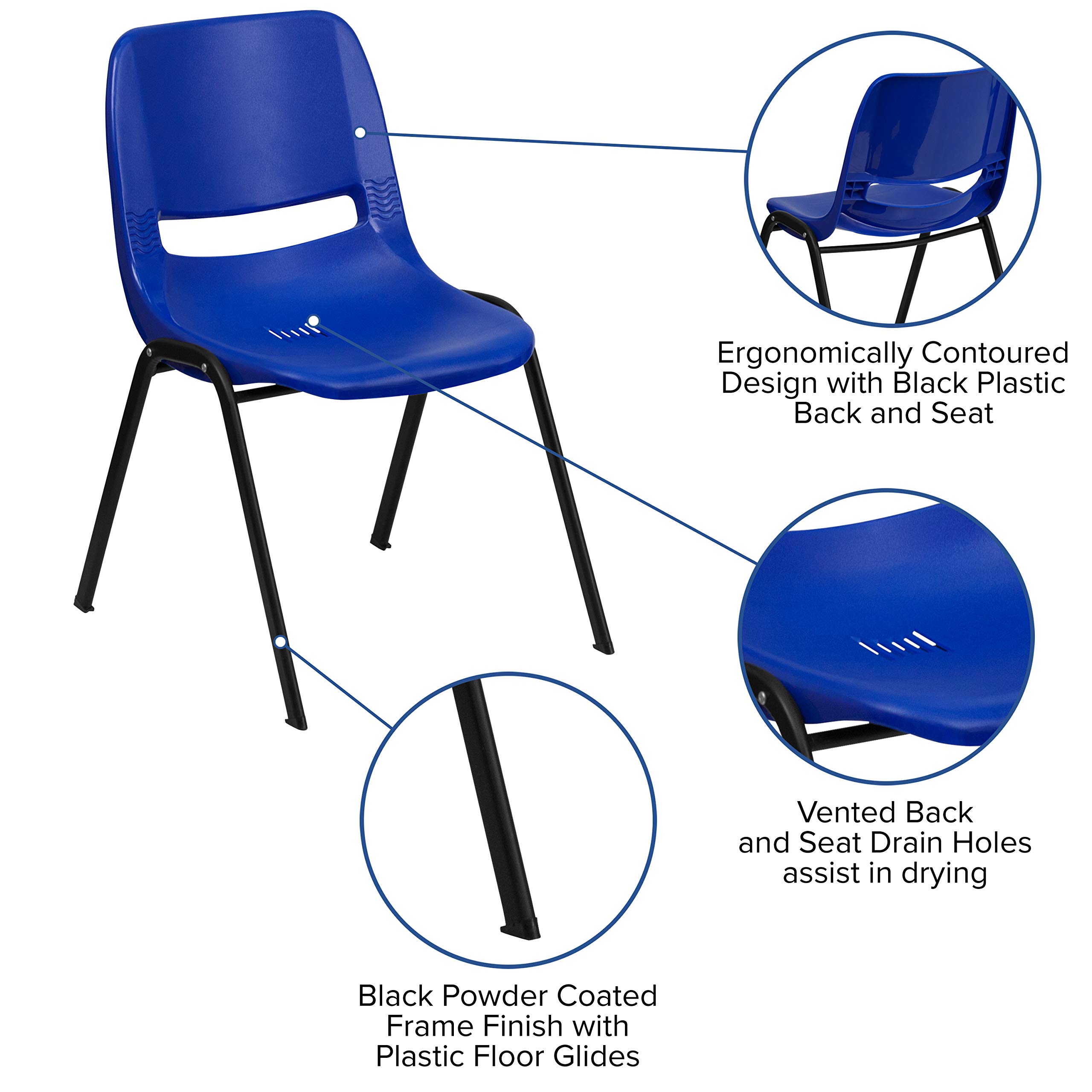 Emma & Oliver Blue Ergonomic Shell Student Stacking Chair - Comfortable Classroom & Office Guest Chair for Schools, Libraries & Conference Rooms