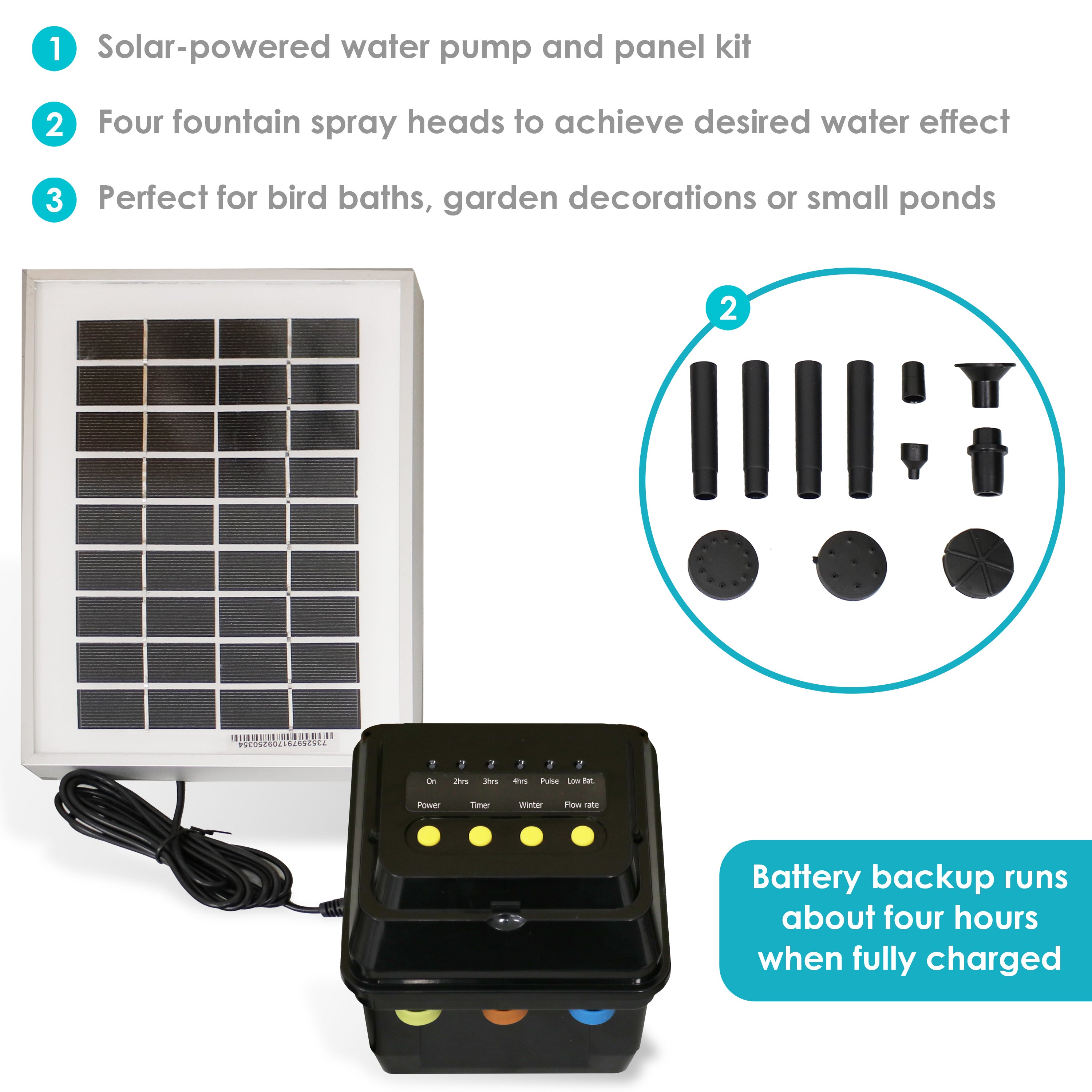 Sunnydaze 66 GPH Solar Water Pump Kit with Battery Pack & LED Light - 36ft Lift for Garden Ponds, Fountains & Outdoor Water Features