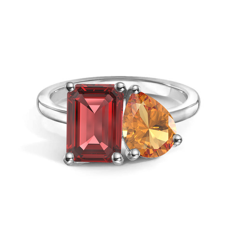 Personalized Toi et Moi Ruby Birthstone Ring for Women - Custom Anniversary, Engagement & Wedding Jewelry Gift - Perfect for Romantic Occasions & Special Celebrations