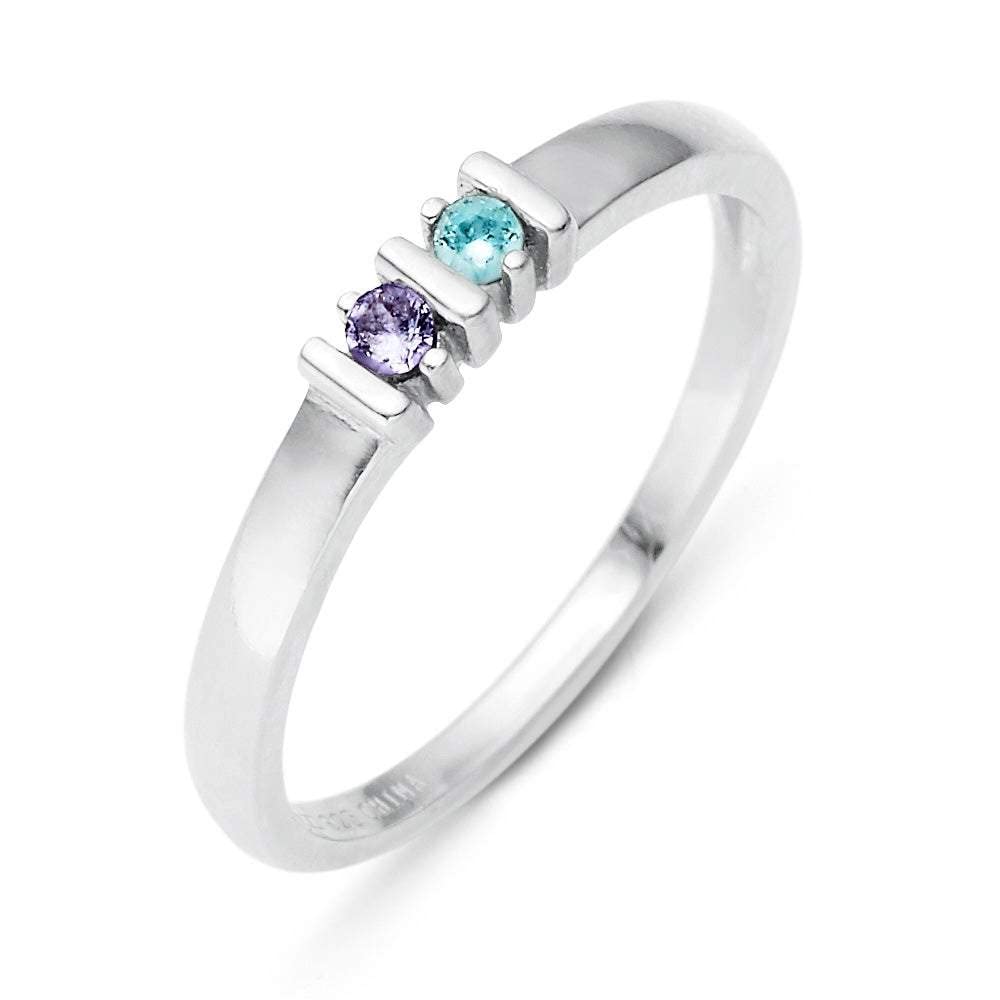 EVE'S ADDICTION Custom Sterling Silver 2 Stone Birthstone Ring for Women - Personalized Mother's Day Gift, Anniversary Present, Birthday Jewelry for Mom - Perfect for Special Occasions & Everyday Wear