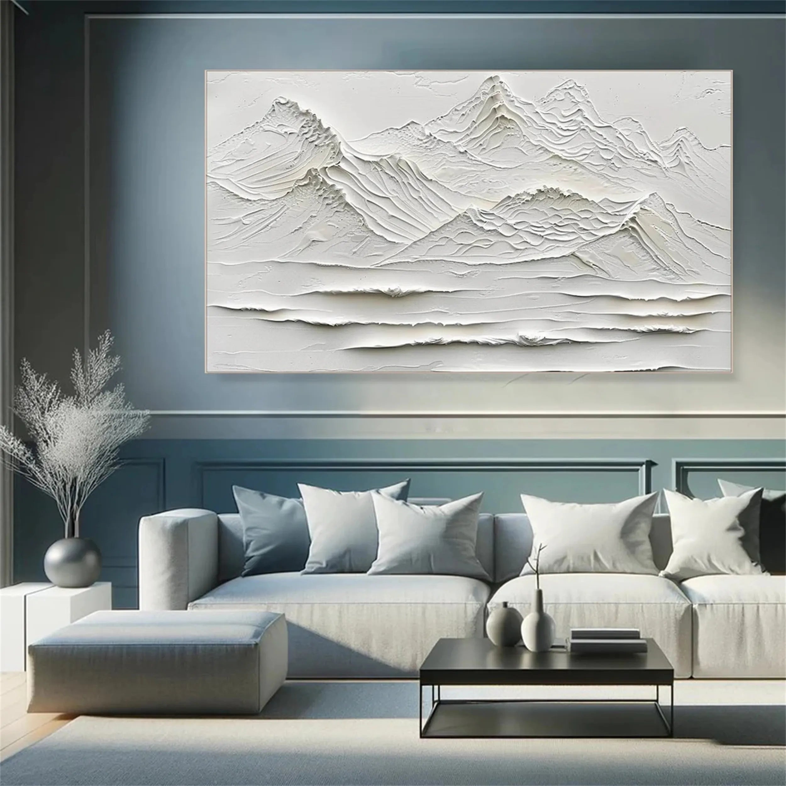White Minimalist Textured Painting Canvas - Modern Abstract Wall Art for Living Room & Bedroom Decor - Premium Quality Artist Canvas #MM247