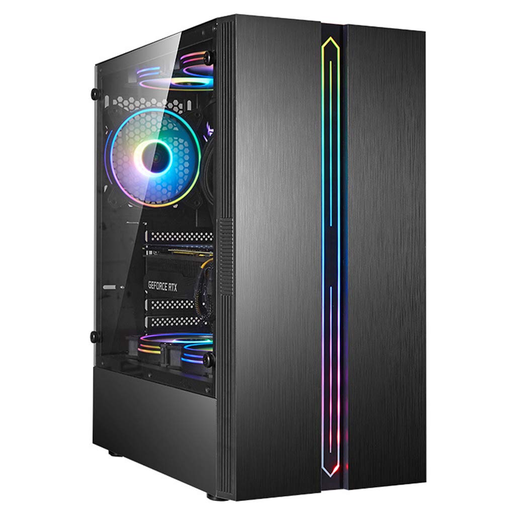 LIQIANG RGB Gaming PC Case - Tempered Glass Side Panel, ATX Mid Tower, USB 3.0 Ports, Water Cooling Support - Perfect for Gaming Rigs & High-Performance Desktop Computers