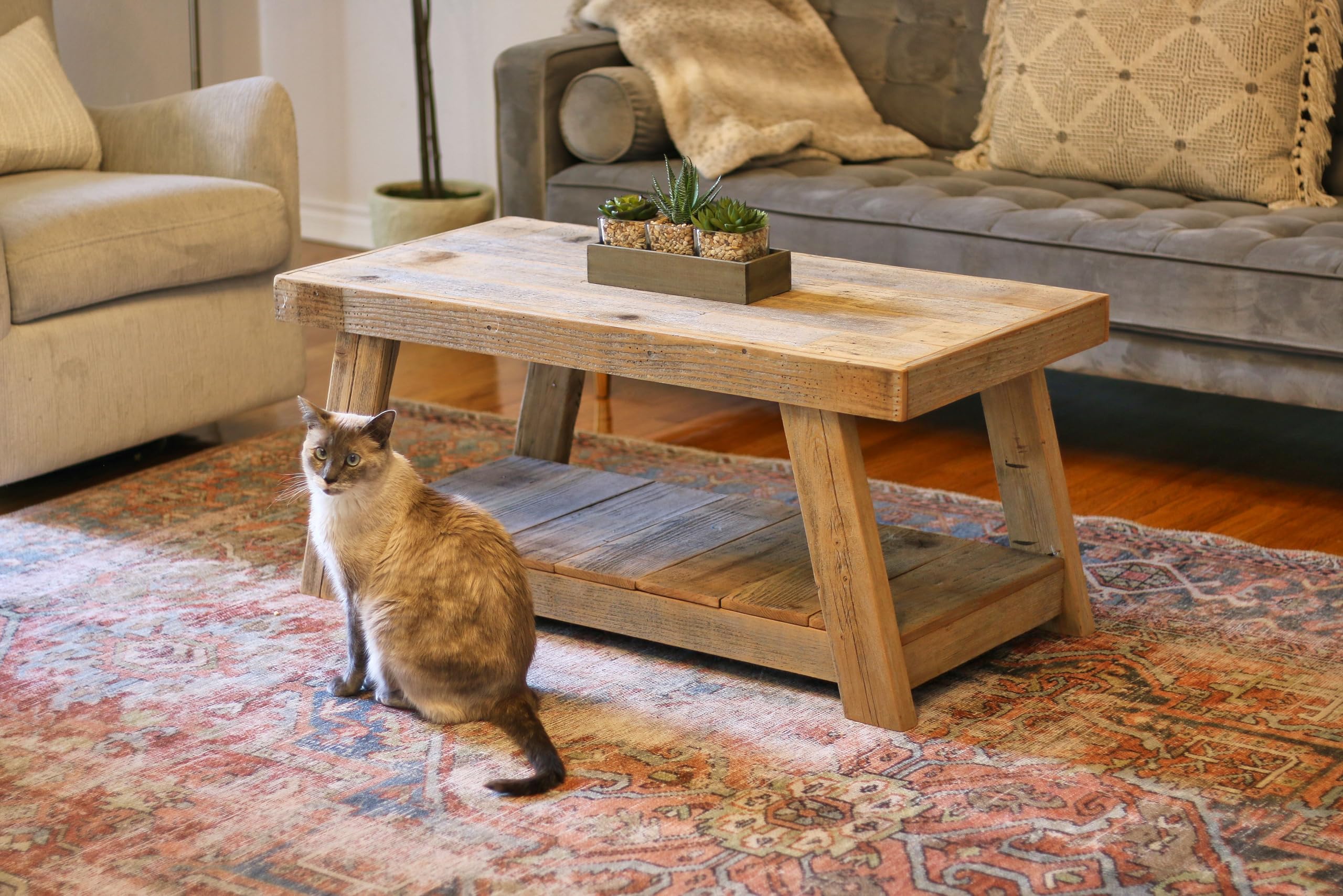 Modern Aztec A-Frame Coffee Table - Solid Wood Natural Finish Living Room Furniture - Perfect for Small Spaces, Apartments & Boho Home Decor