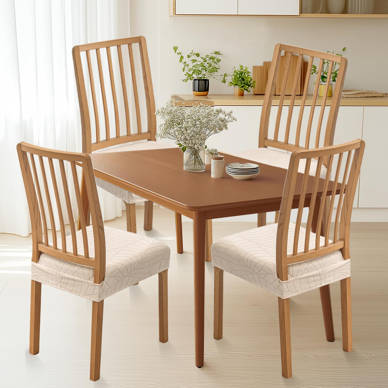 Premium Waterproof Stretch Jacquard Dining Chair Covers (Set of 4) - Washable & Removable Slipcovers for Kitchen, Dining Room & Home Decor - Perfect for Everyday Use & Special Occasions