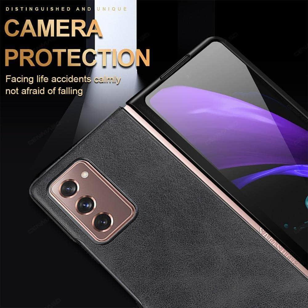 Premium Galaxy Z Fold 3 5G Leather Case - Luxury Foldable Phone Cover with Card Slots & Kickstand - Perfect for Business & Travel Protection