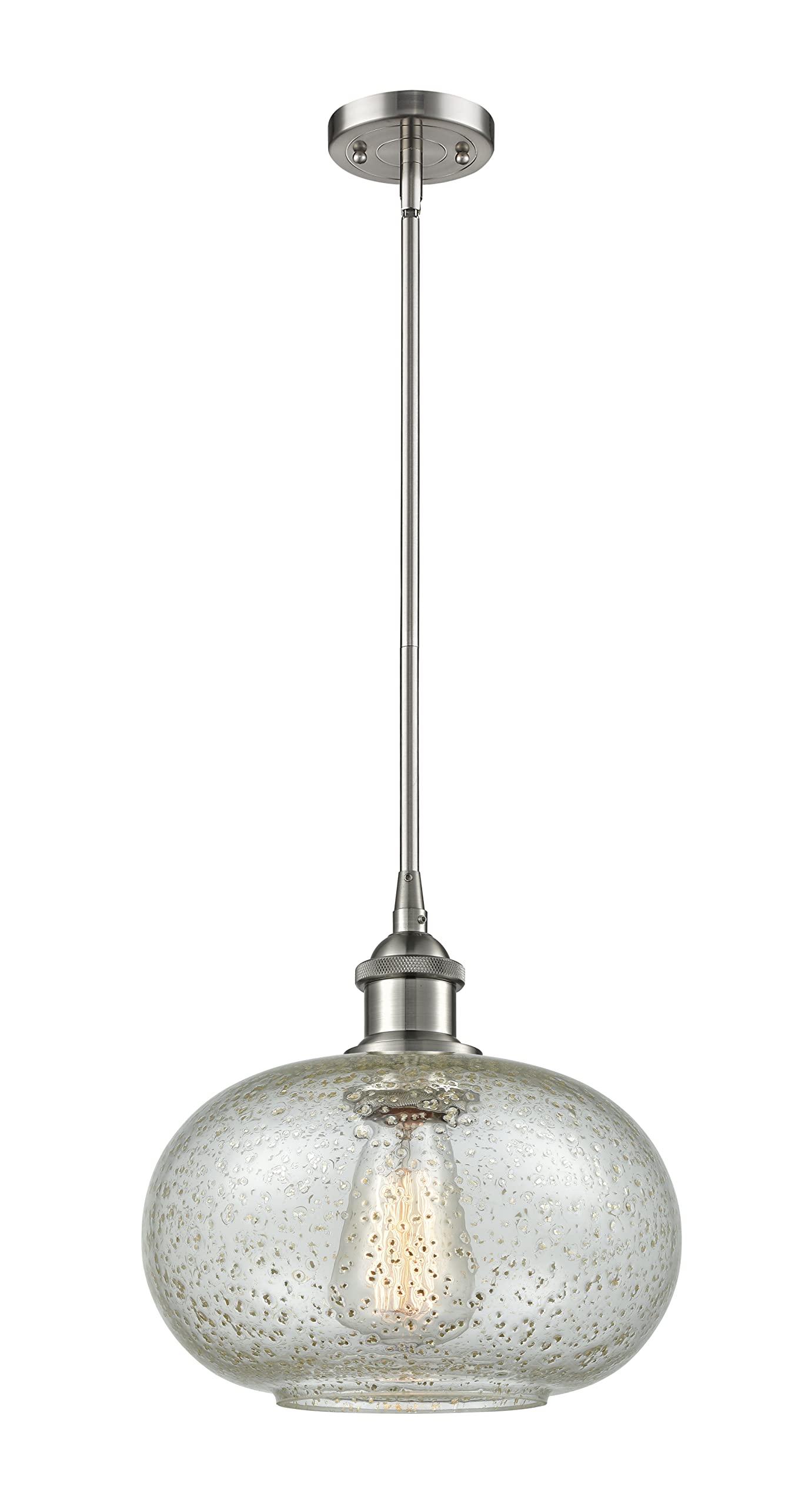 Vintage Dimmable LED Pendant Light - Brushed Satin Nickel Finish - 1 Light Hanging Fixture for Kitchen Island, Dining Room or Bar Counter - Energy Efficient Modern Lighting Solution