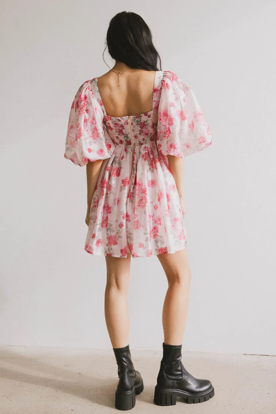 Eleanor Smocked Mini Dress for Women - Floral Print Summer Dress, Boho Chic Ruffled Sleeves, Perfect for Beach Vacation & Date Night