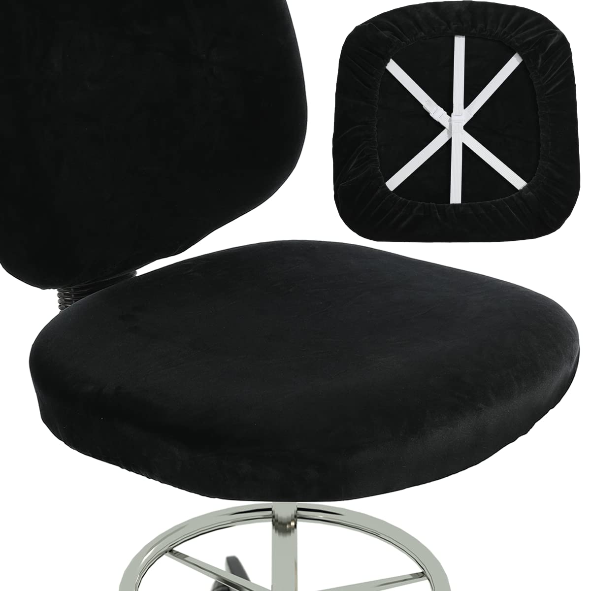 BUYUE Velvet Office Chair Seat Cover - Super Soft Stretchable Washable Dustproof Slipcover for Computer Desk Chairs - Black (Seat Cover Only) - Perfect for Home Office, Student Dorm & Workspace Protection