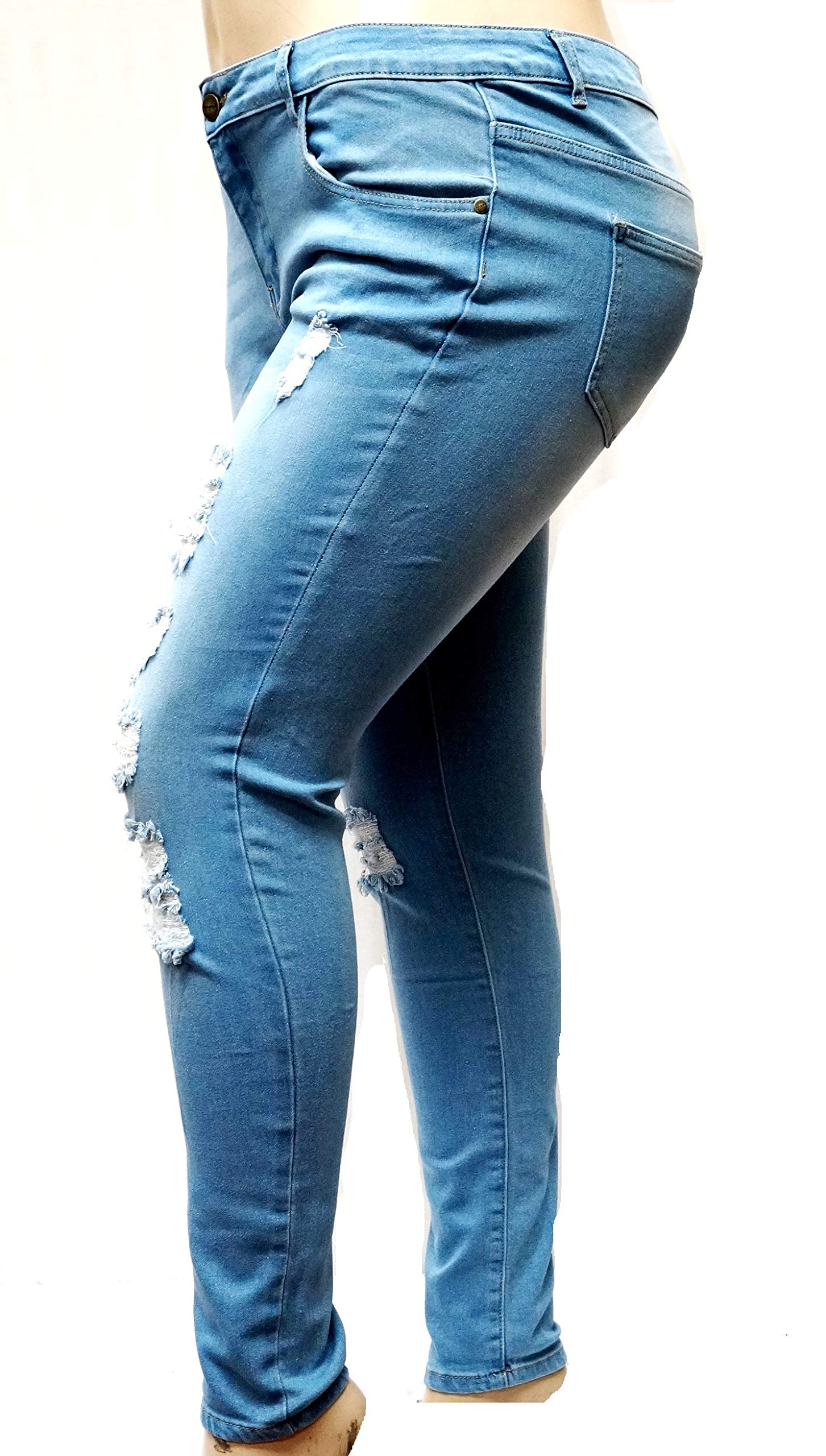 Jack David Women's Plus Size Denim Skinny Jeans - Stretch Ripped Destroyed Distressed Pants for Casual Wear & Street Style Outfits