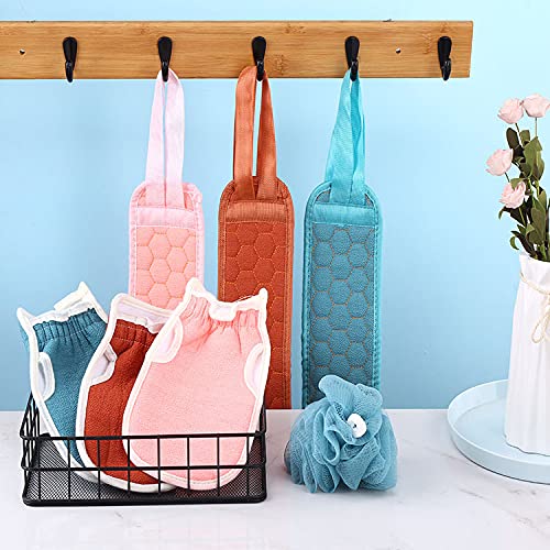SHOPPOFOBIX 3-in-1 Bath & Shower Scrubber Set - Exfoliating Back Scrubber, Deep Cleaning Gloves & Loofah Sponge for Smooth Skin | Perfect for Body Scrubbing, Dead Skin Removal & Spa-Like Shower Experience
