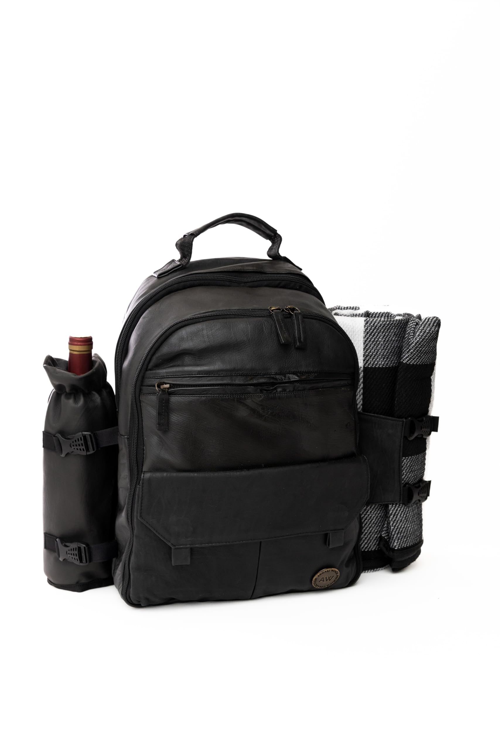 Premium Genuine Leather Picnic Backpack for 4 People - Insulated Cooler Compartment, Waterproof Blanket, 4-Piece Dinner Plates & Cutlery Set - Luxury Outdoor Picnic Essentials for Couples & Families (Black) - Perfect for Beach, Park, Camping & Romantic Dates