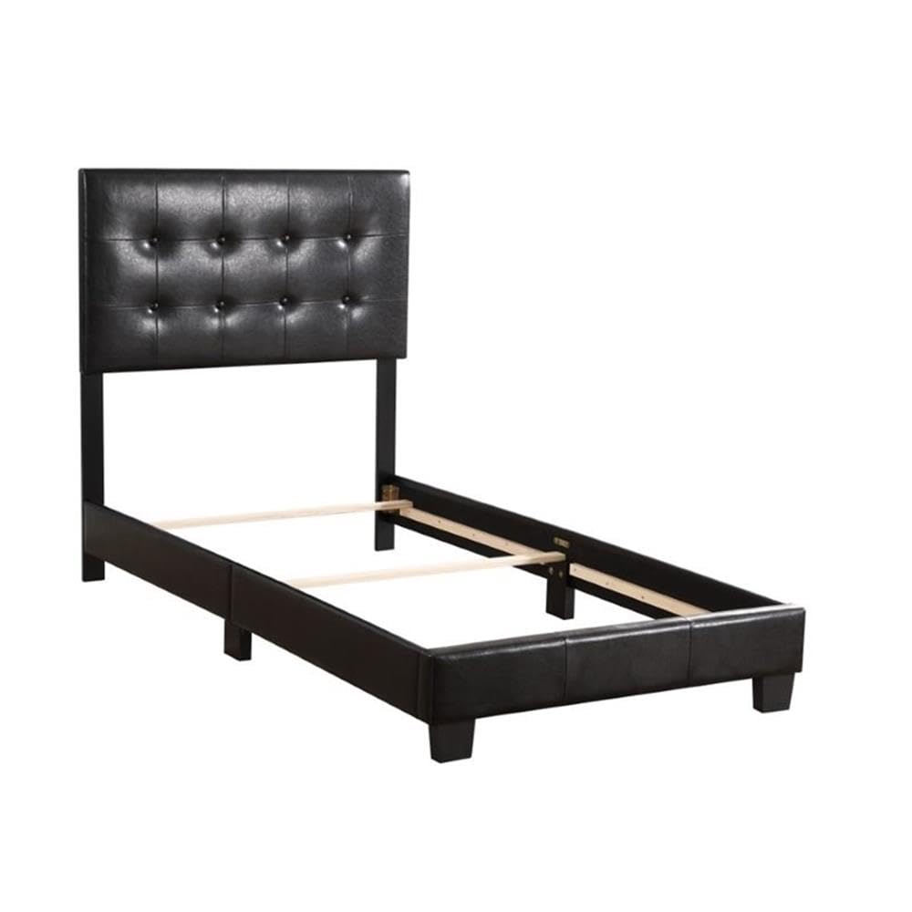 Glory Furniture Caldwell Faux Leather Twin Bed Frame - Black PU Leather Upholstered Platform Bed with Wooden Slats - Perfect for Kids Rooms, Guest Bedrooms & Small Spaces