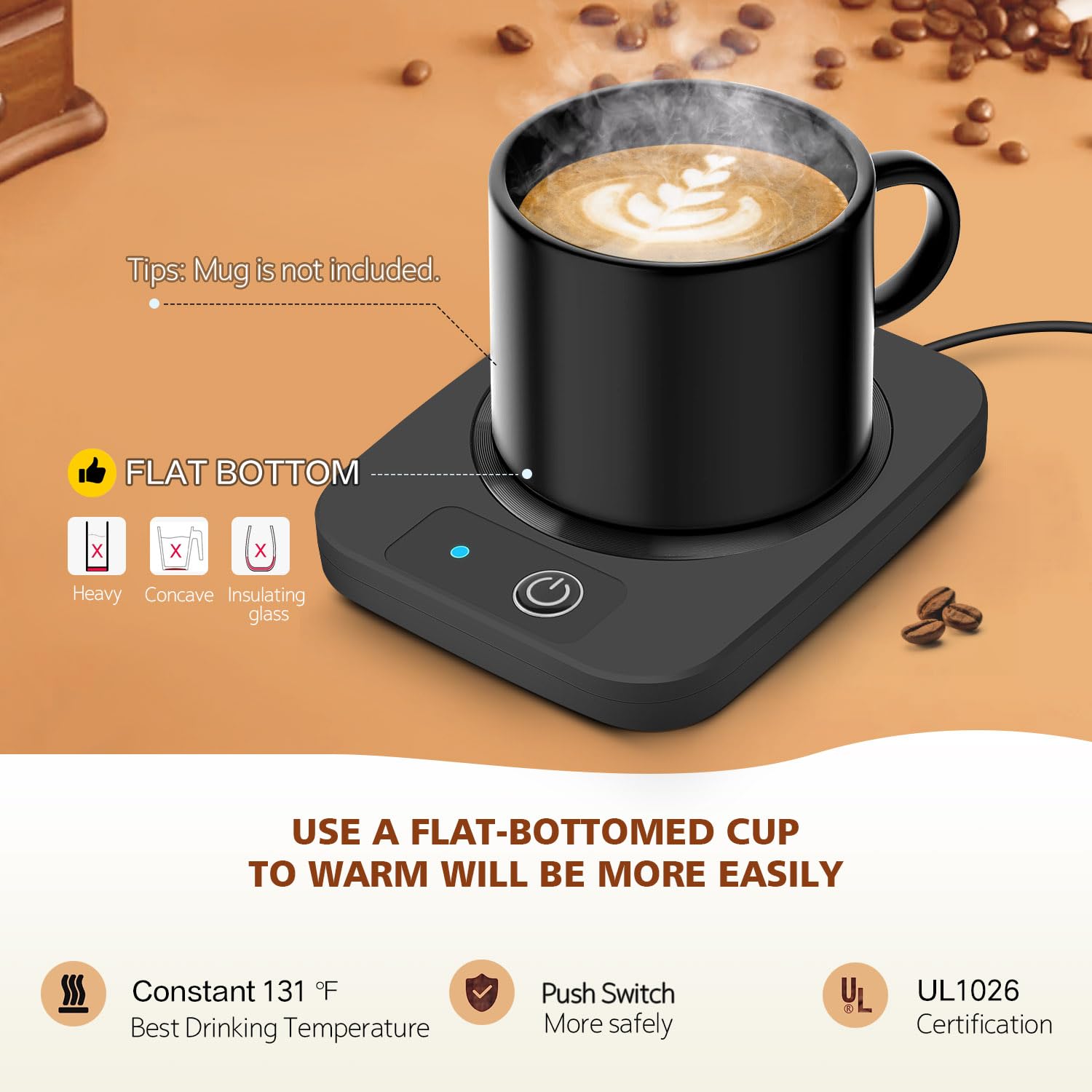 Electric Coffee Mug Warmer with Aluminum Panel - Smart Candle & Beverage Warmer for Coffee, Tea, Milk, Cocoa - Perfect Office & Home Desk Accessory - Great Gift for Friends & Coworkers (Ideal for Workstations, Study Desks & Cozy Home Use)