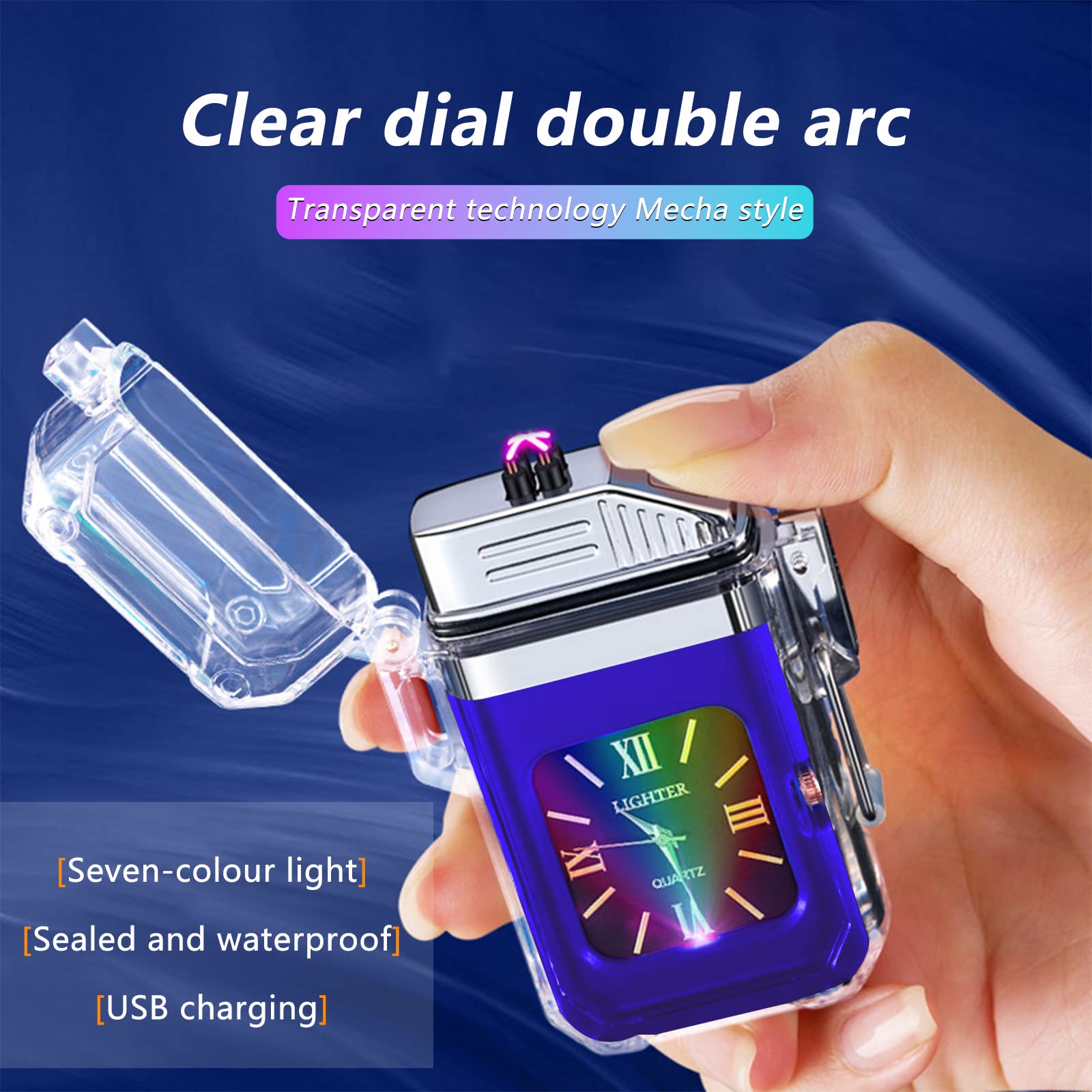 SKRFIRE Arc Electric Lighter - USB Rechargeable, Waterproof & Windproof Plasma Lighter for Outdoor Use - Perfect for Candles, Camping, BBQ, Fireworks & More (Blue)