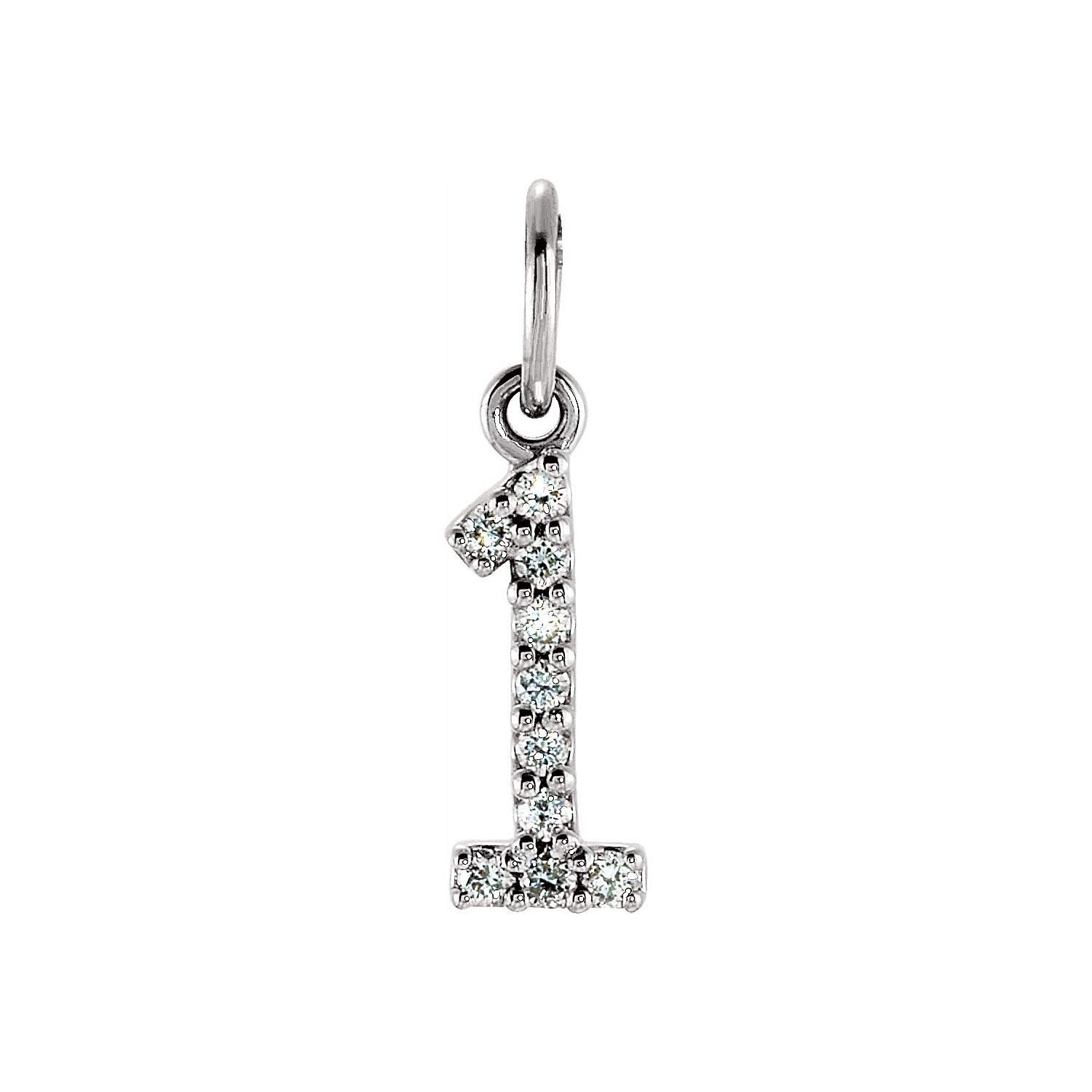 14K White Gold 0.05 CTW Diamond Number Charm Necklace - Elegant Numeric Pendant Jewelry for Birthdays, Anniversaries & Special Occasions